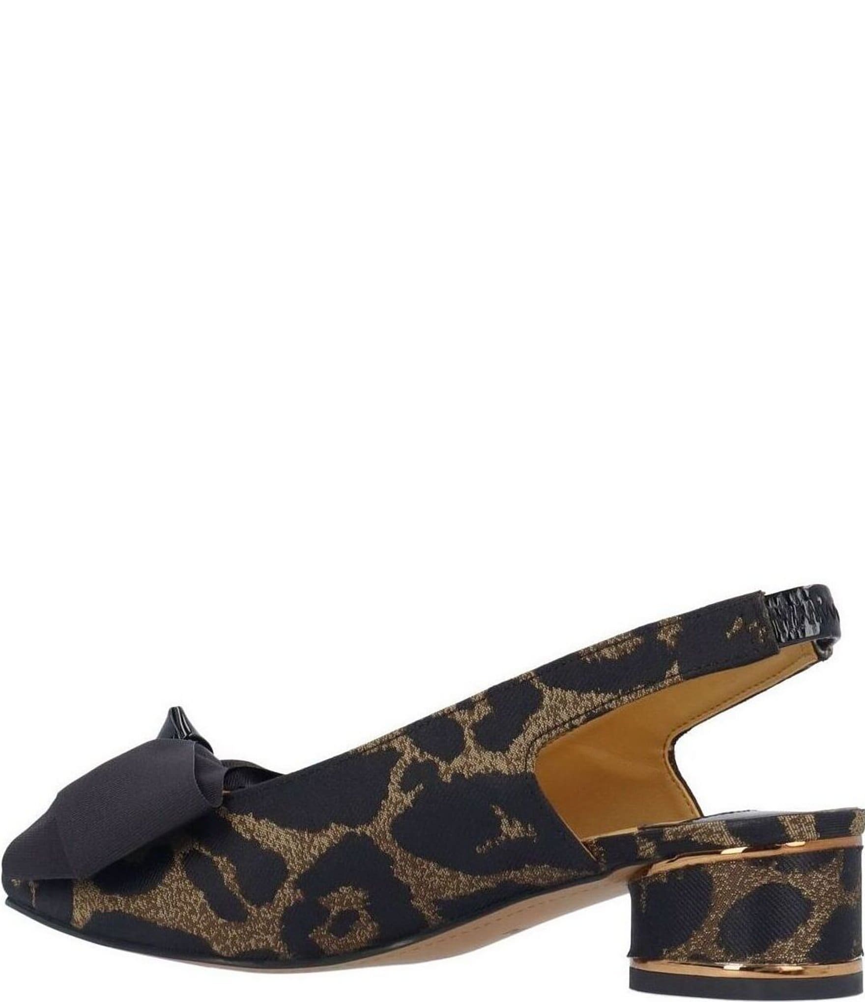 J. Renee Lazule Leopard Print Slingback Block Heel Bow Pumps