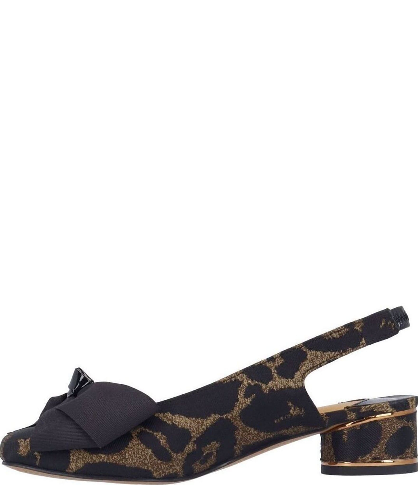 J. Renee Lazule Leopard Print Slingback Block Heel Bow Pumps