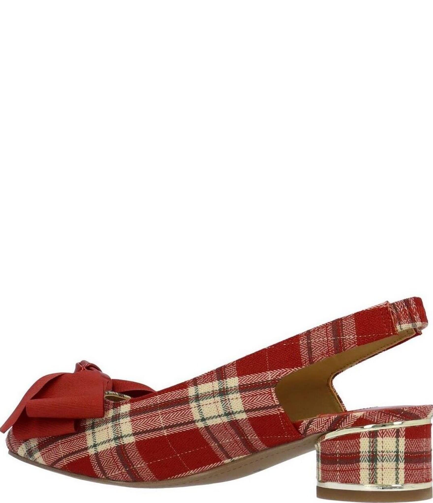 J. Renee Lazule Tartan Plaid Slingback Block Heel Bow Pumps