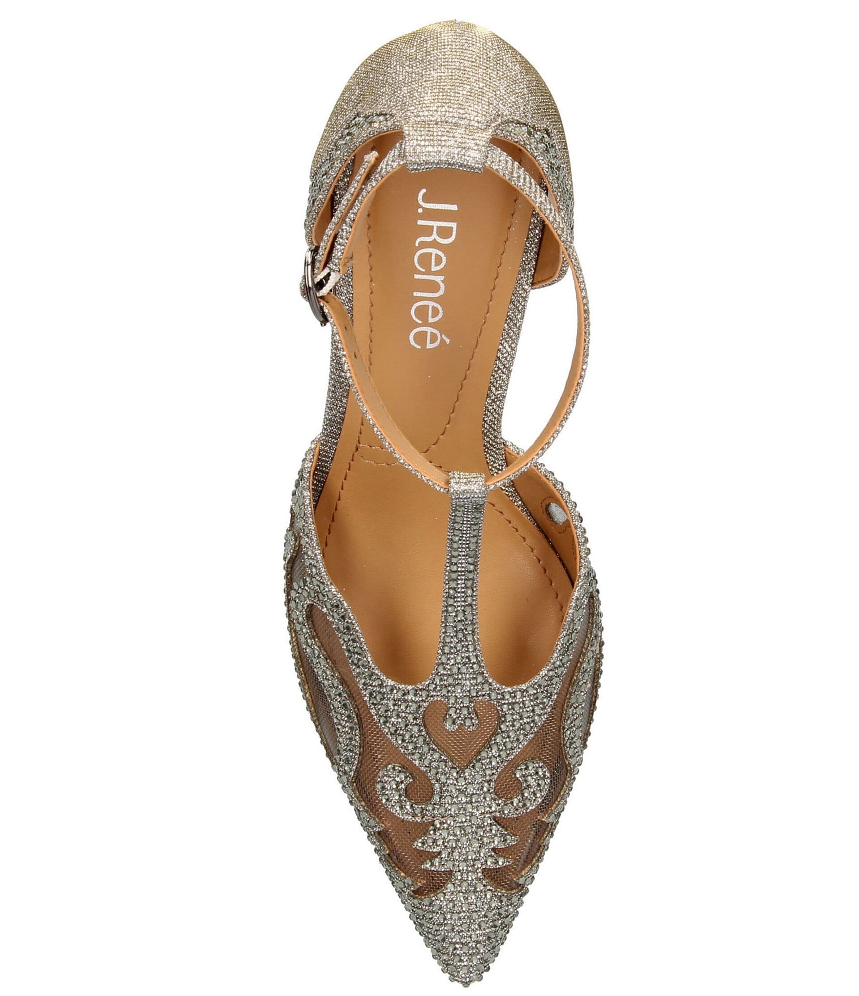J. Renee Lisha Glitter And Mesh Rhinestone T-Strap Pumps