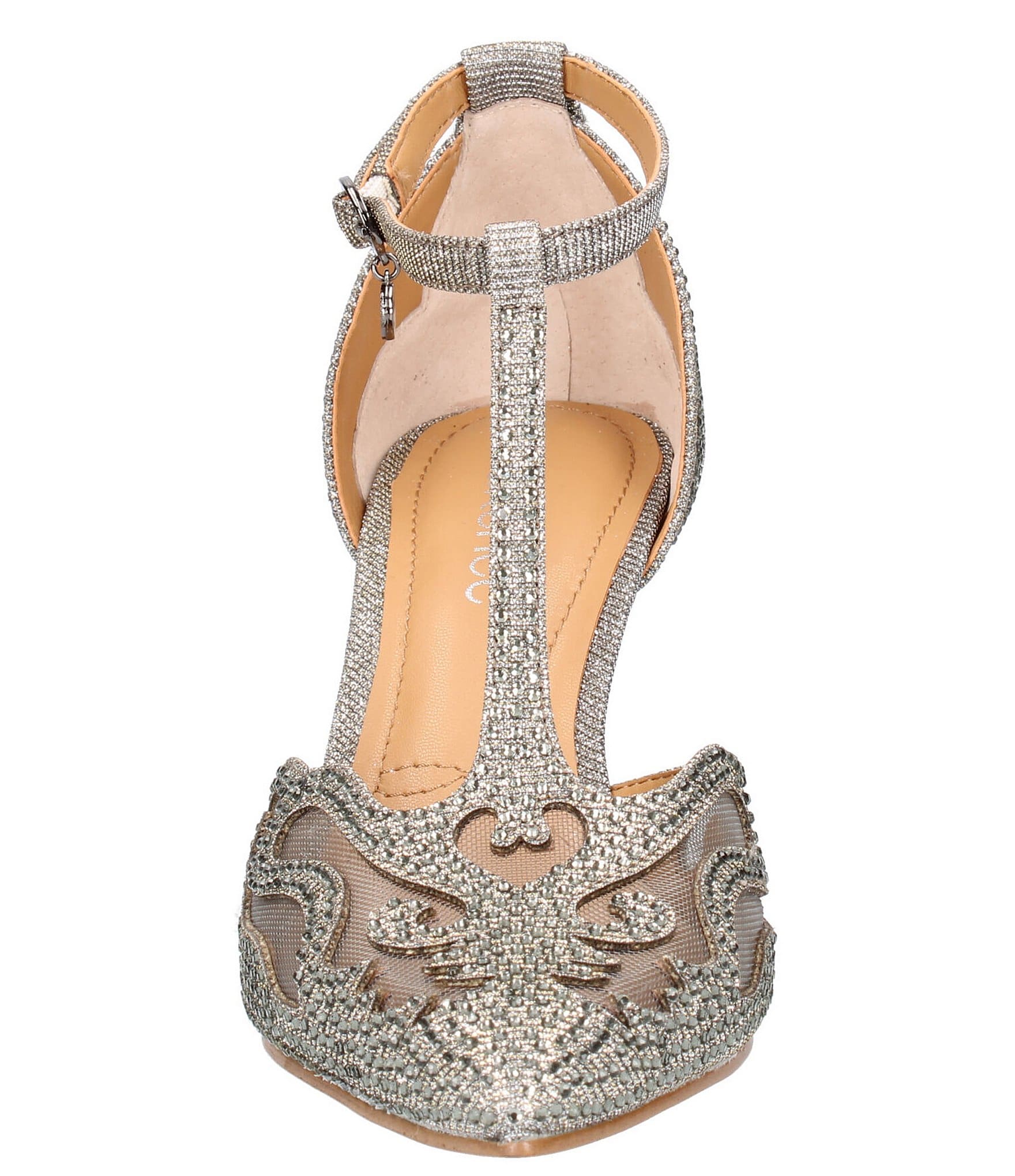J. Renee Lisha Glitter And Mesh Rhinestone T-Strap Pumps