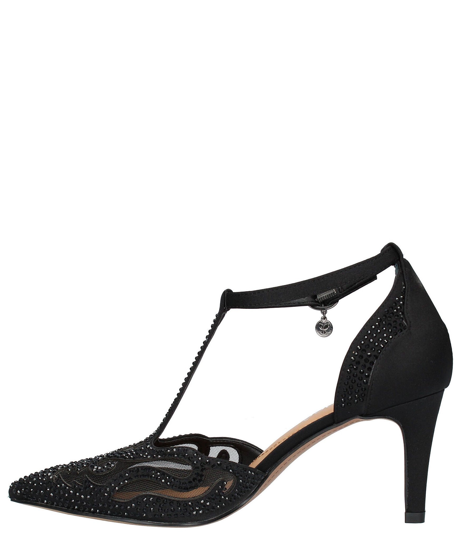 J. Renee Lisha Satin And Mesh Rhinestone T-Strap Pumps