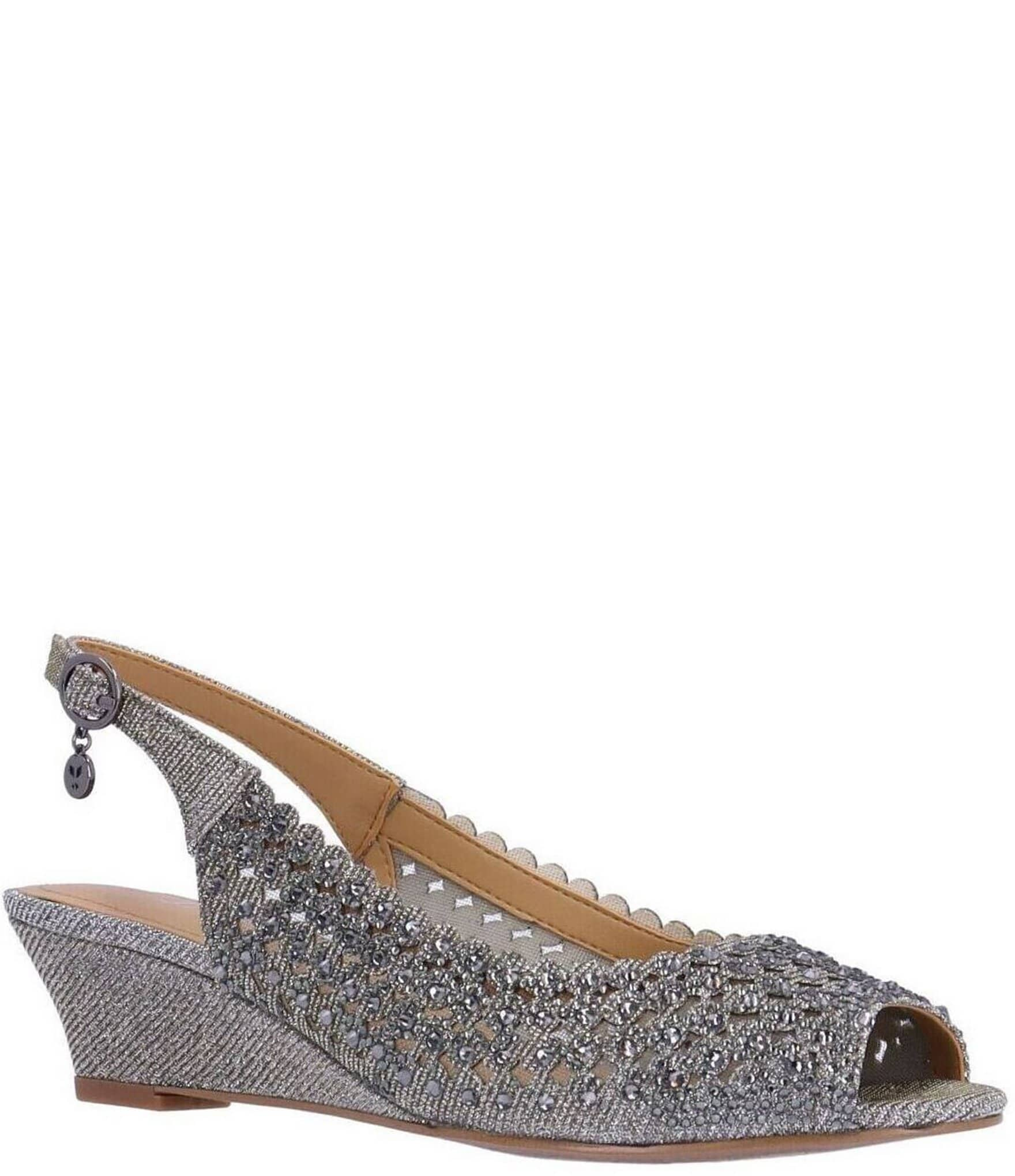 J. Renee Malorie Glitter Fabric Rhinestone Peep Toe Slingback Wedges ...