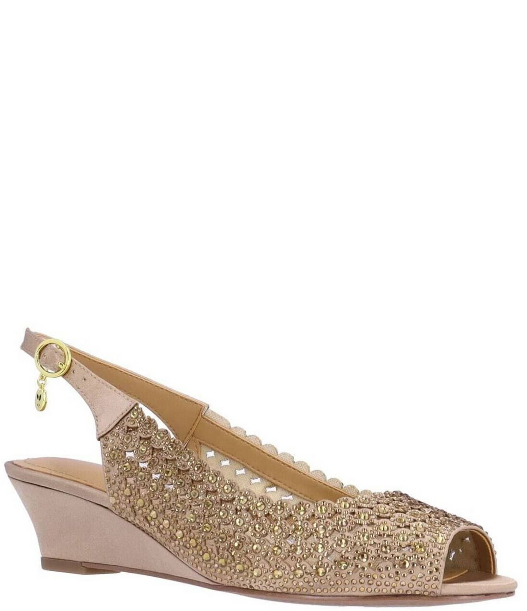 J. Renee Malorie Satin Rhinestone Peep Toe Slingback Wedge Pumps ...