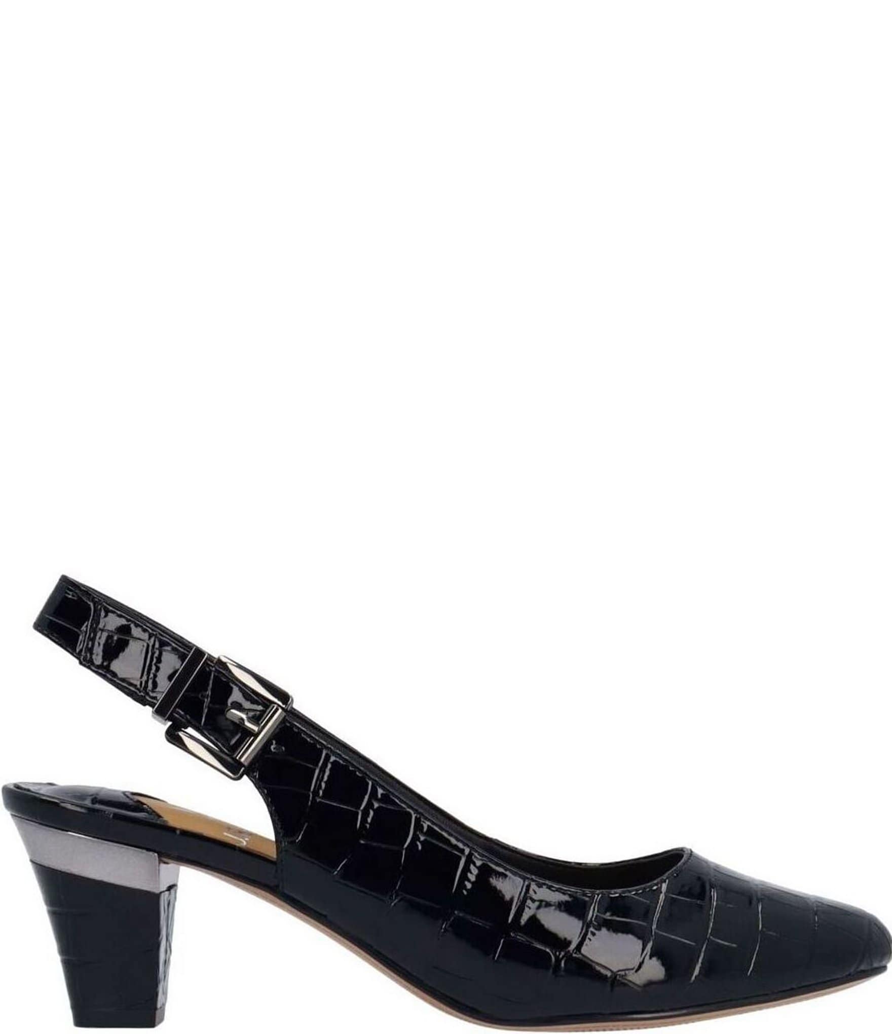 J. Renee Malree Croco Embossed Patent Slingback Pumps