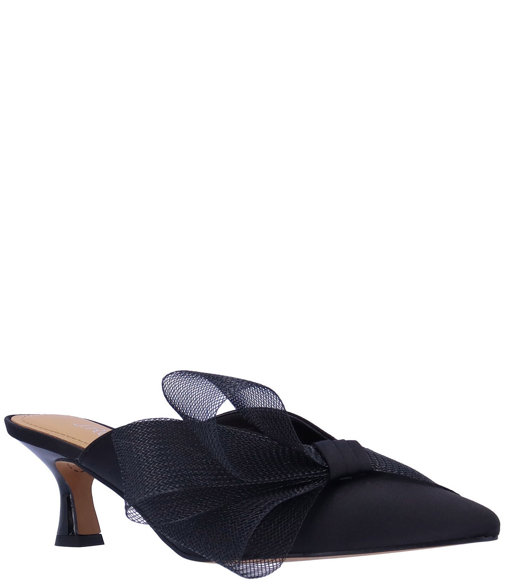 J. Renee Marteena Satin Mesh Bow Kitten Heel Dress Mules | Dillard's