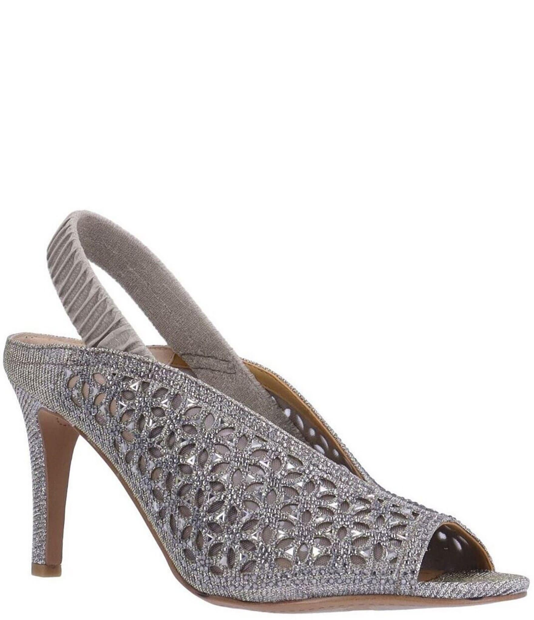 J. Renee Odila Glitter Fabric Rhinestone Peep Toe Sling Pumps | Dillard's