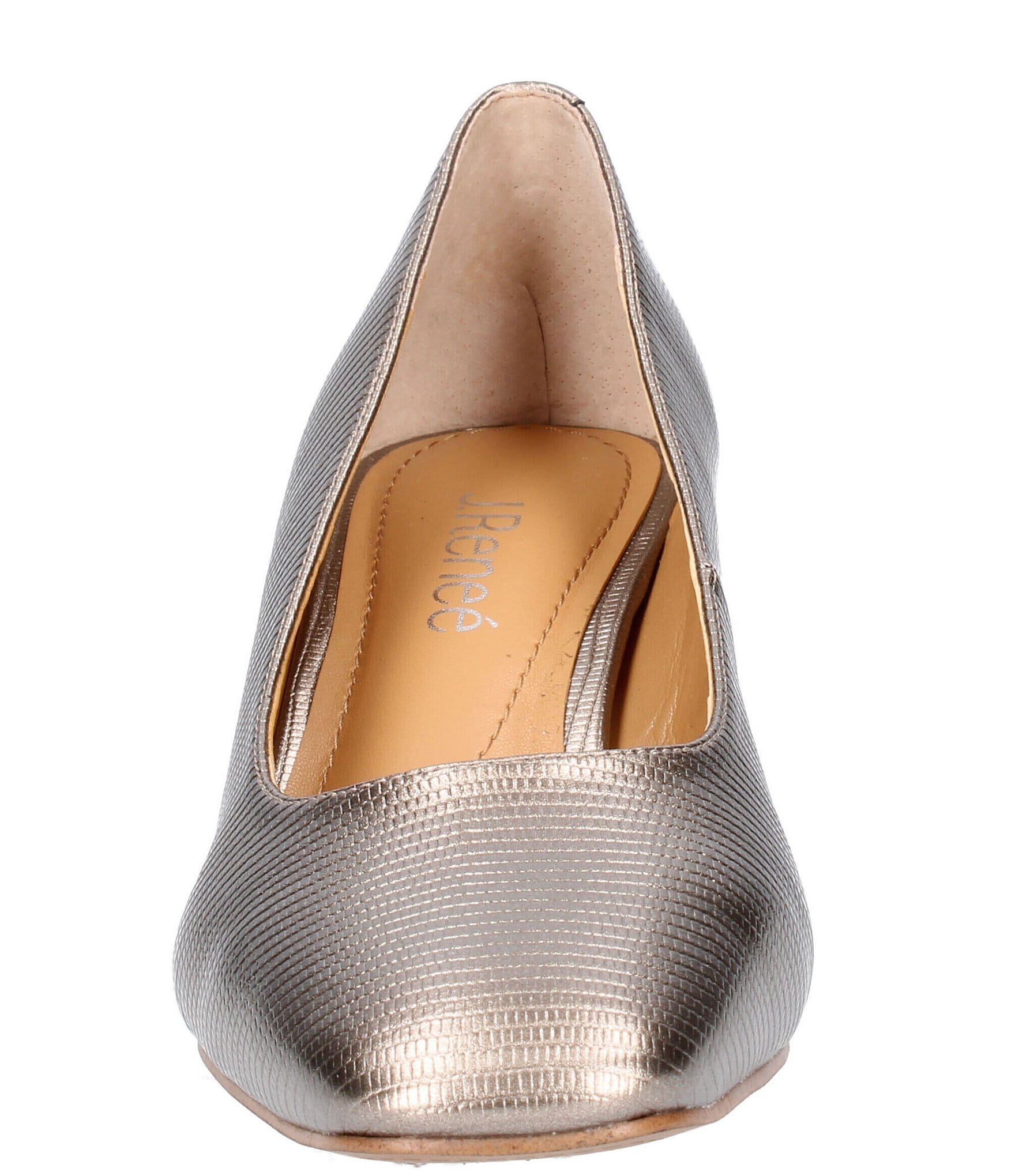 J. Renee Olivienne Metallic Lizard Print Embossed Patent Pumps