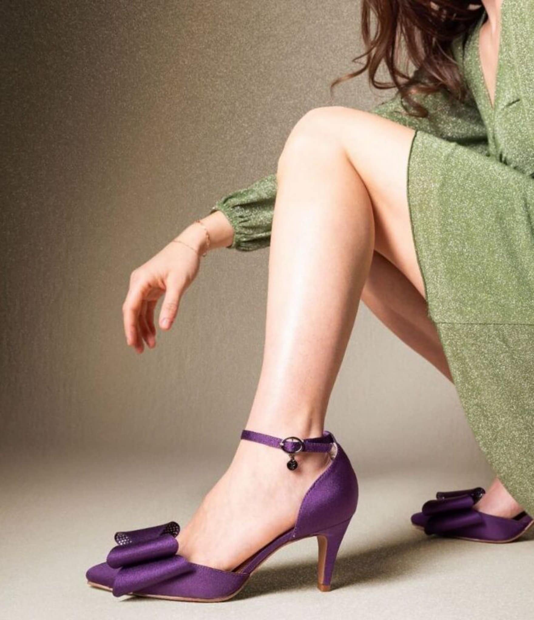 J. Renee Pammie Satin Ankle Strap Bow Pumps