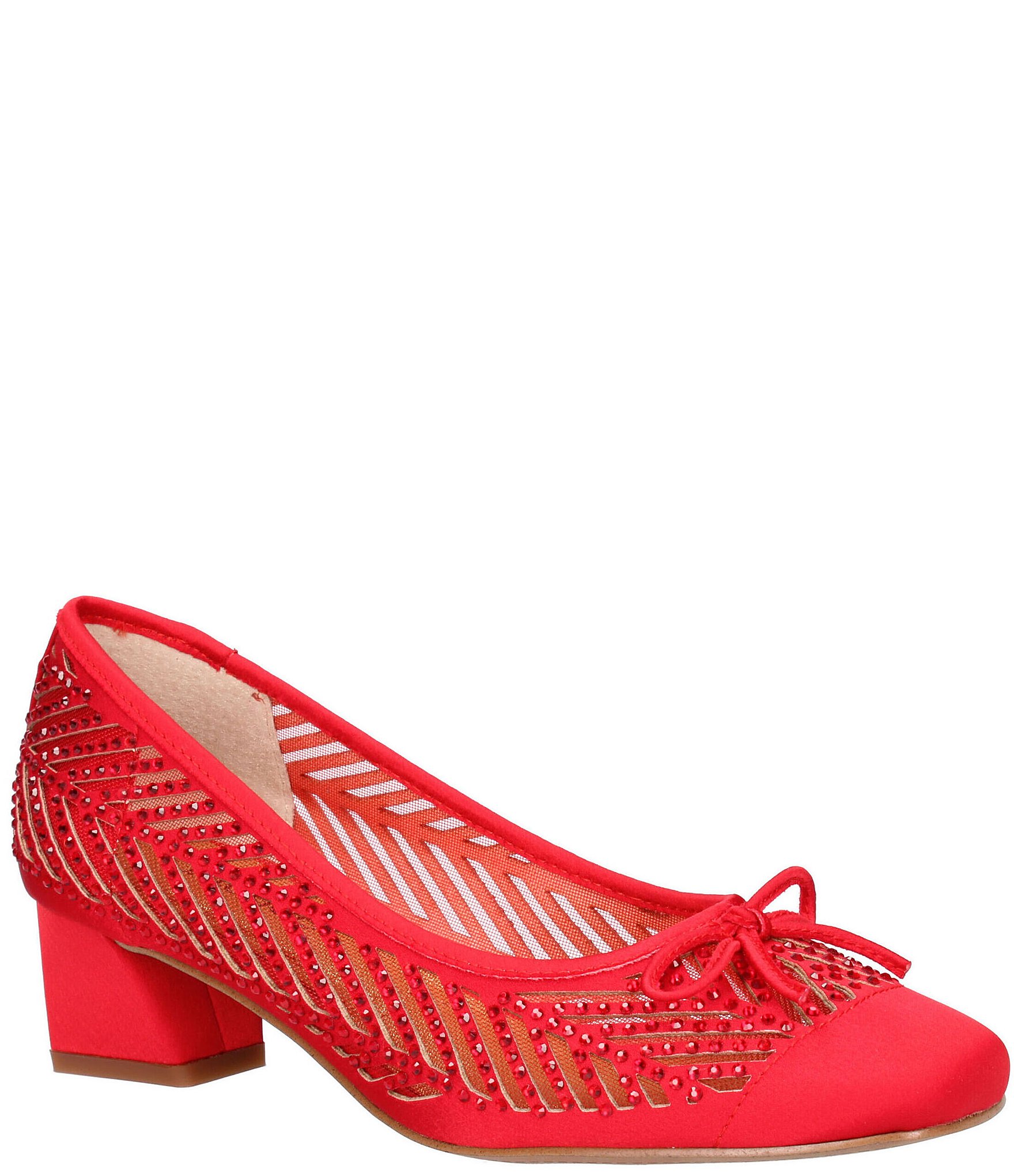 J. Renee Saila Satin Rhinestone Mesh Bow Detail Pumps | Dillard's