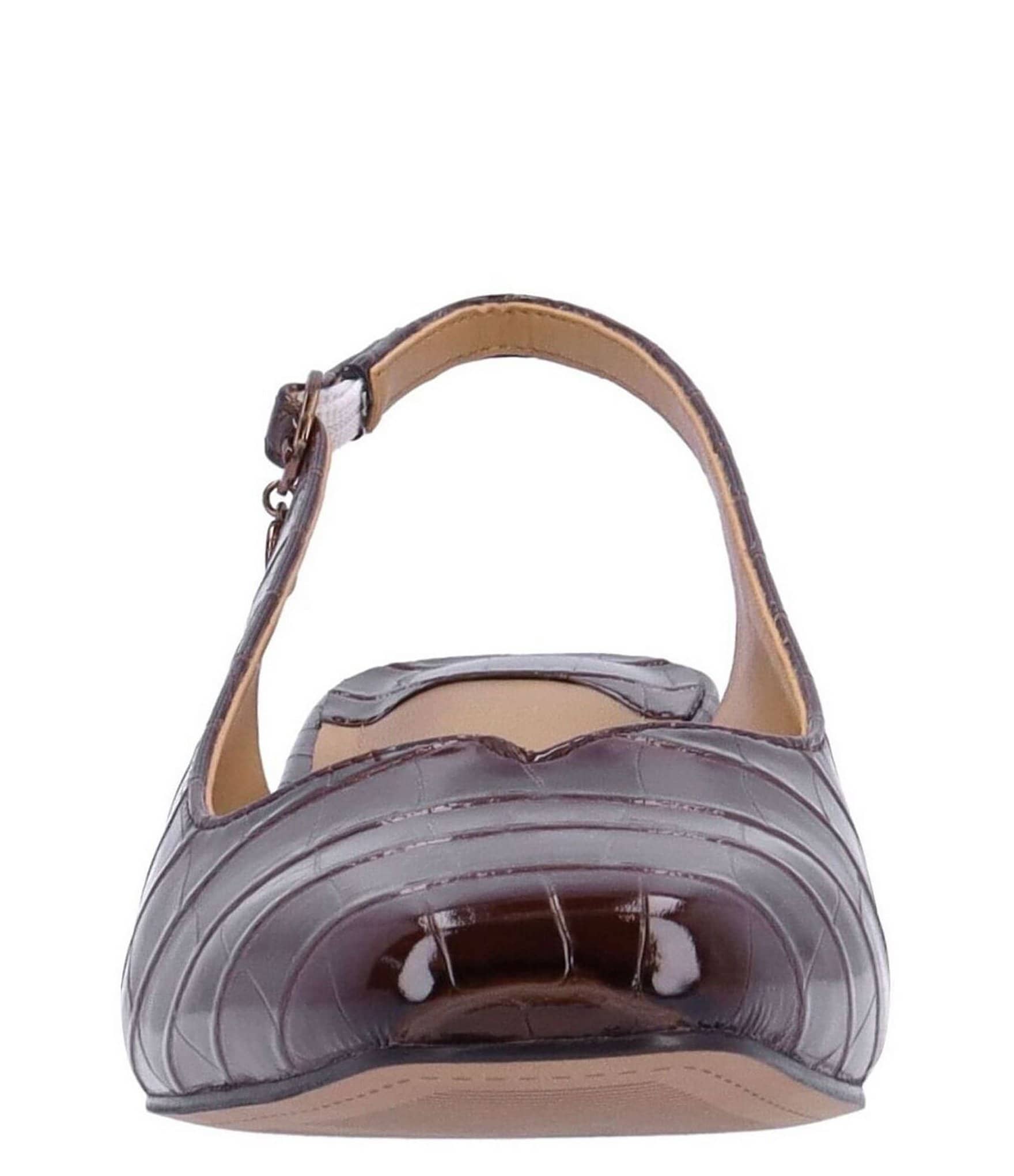 J. Renee Taveta Patent Croco Embossed Slingback Pumps