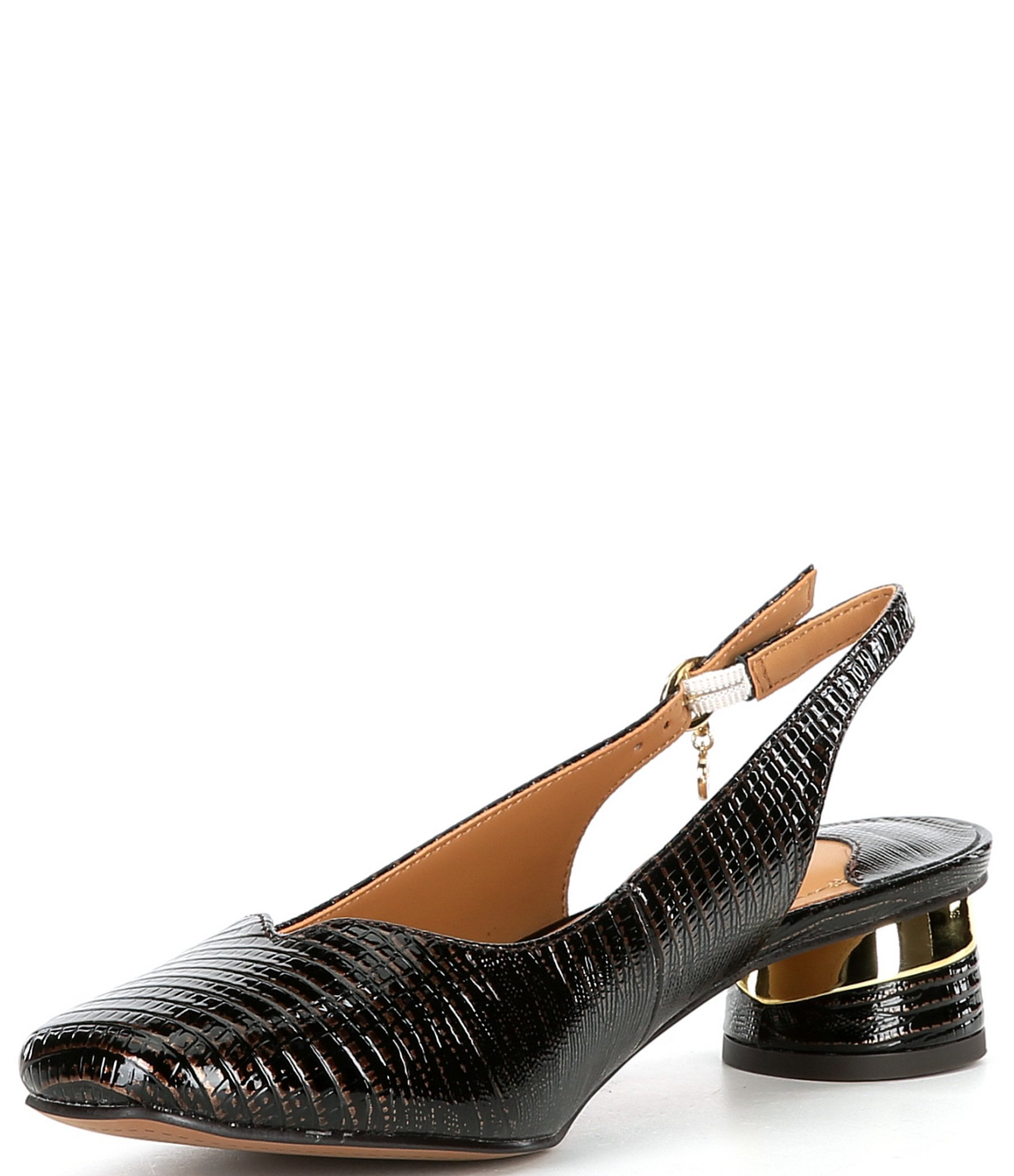 J. Renee Taveta Patent Lizard Embossed Slingback Block Heel Pumps