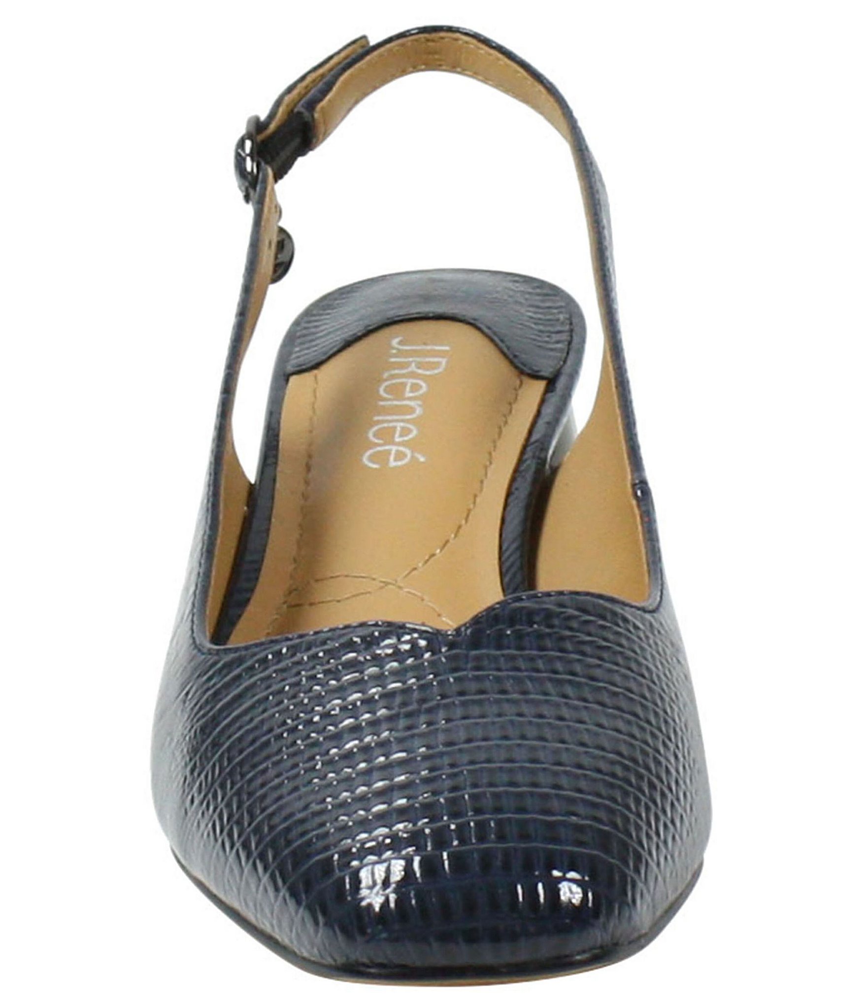 J. Renee Taveta Patent Lizard Embossed Slingback Block Heel Pumps