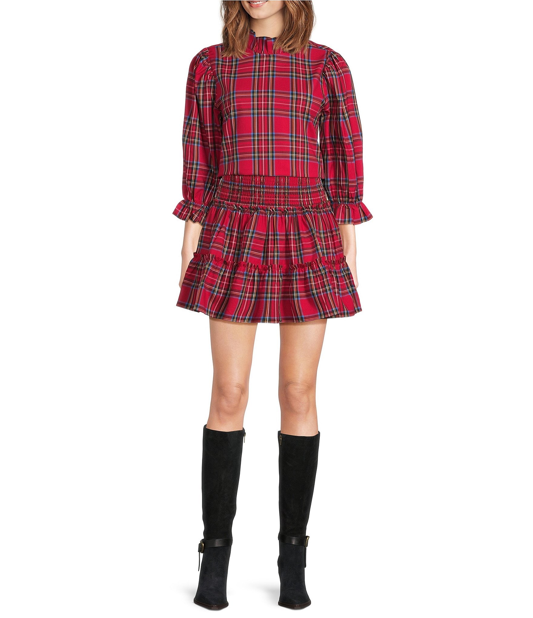 J.Marie Hollin Plaid Print High Rise A-Line Pull-On Skort