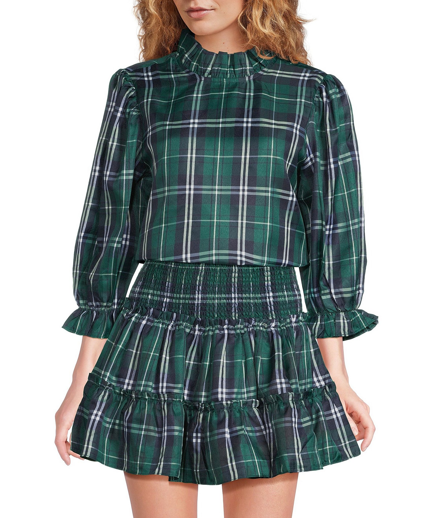 J.Marie Jordyn Woven 3/4 Sleeve Plaid Top