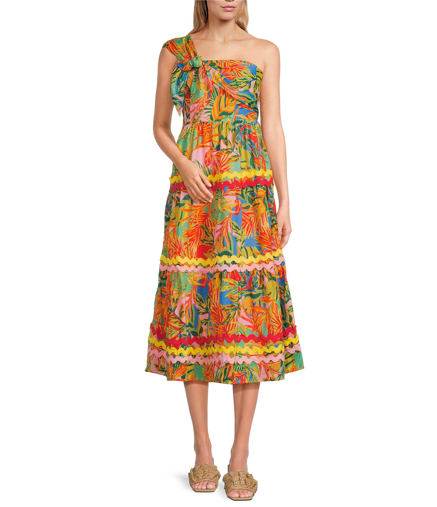 J.Marie Paloma One Shoulder Tiered Midi Dress | Dillard's