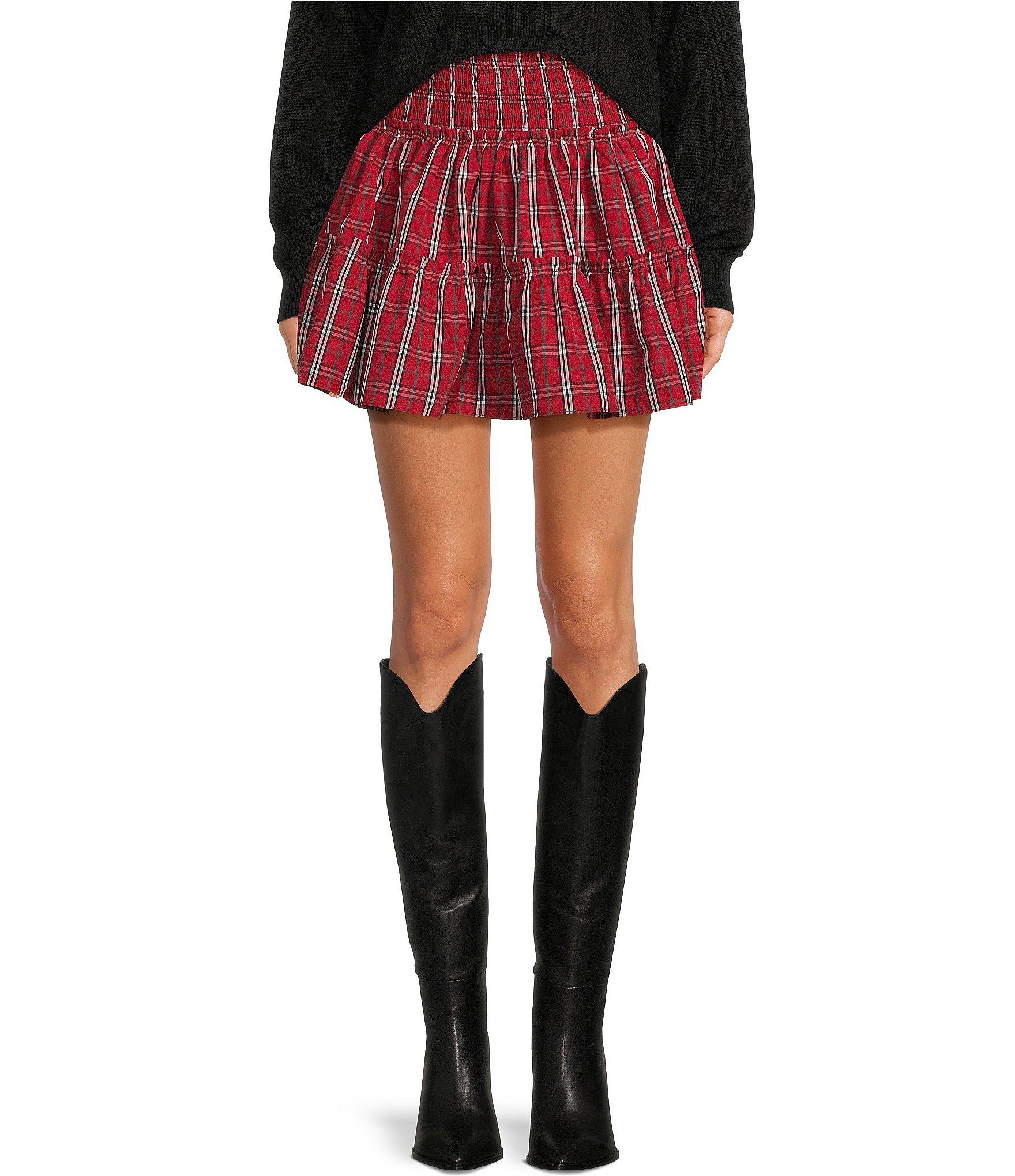 J.Marie Rayna Elastic Waist Tiered Plaid Mini Skort | Dillard's