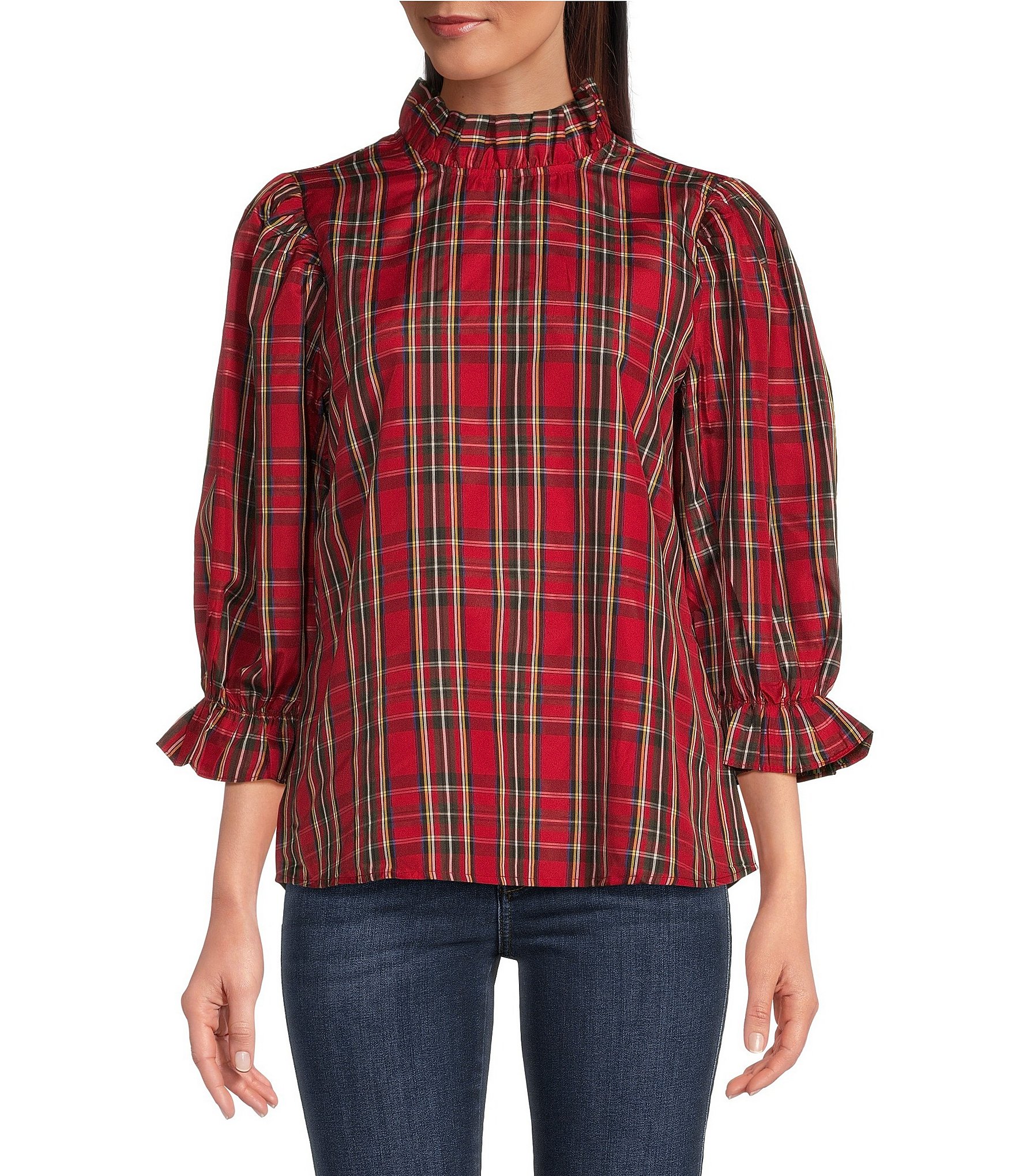 J.Marie Tamara Back Bow Tie Ruffle Mock Neck Long Cuff