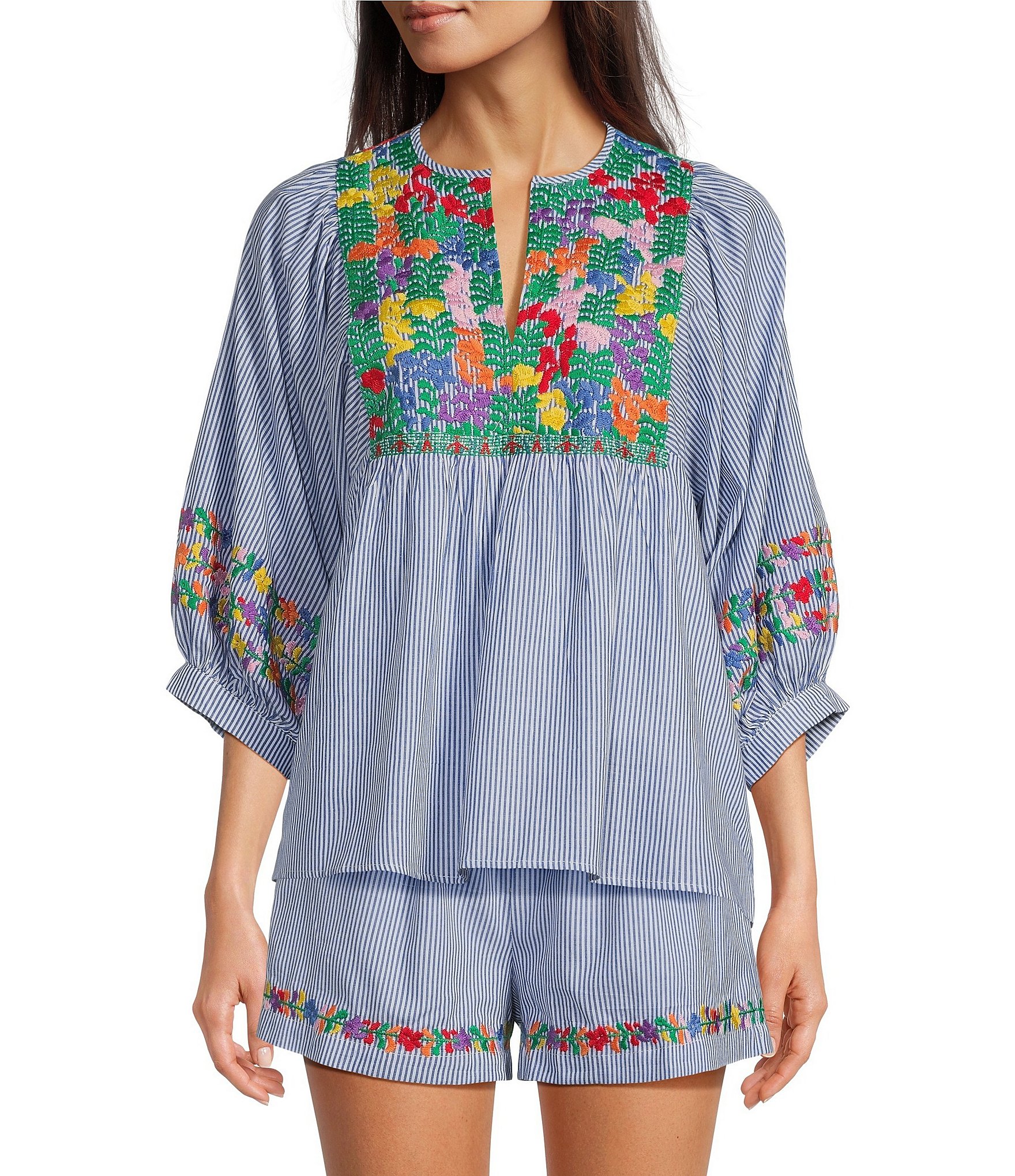 J.Marie Tristen 3/4 Sleeve Embroidery Coordinating Top J.Marie Tristen 3/4 Sleeve Embroidery Coordinating Top