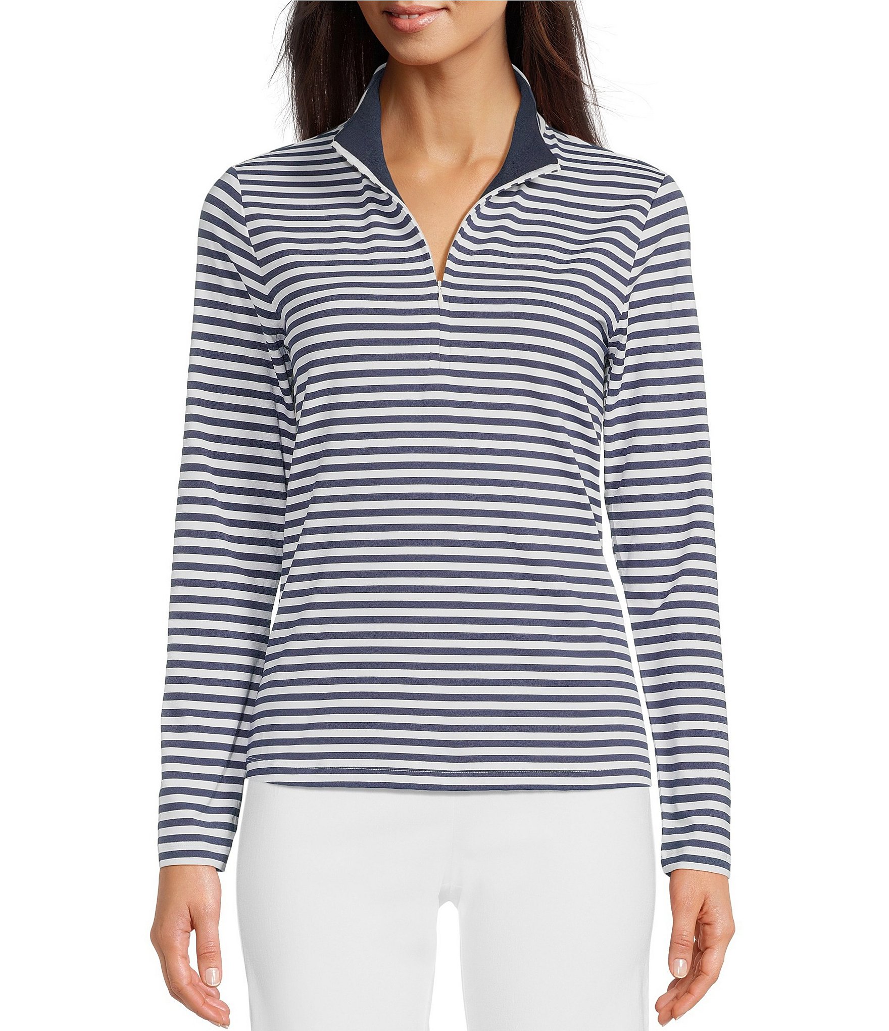 J.McLaughlin Ace Knit Stripe Print Quarter Zip Mock Neck Long Sleeve  Pullover | Dillard's