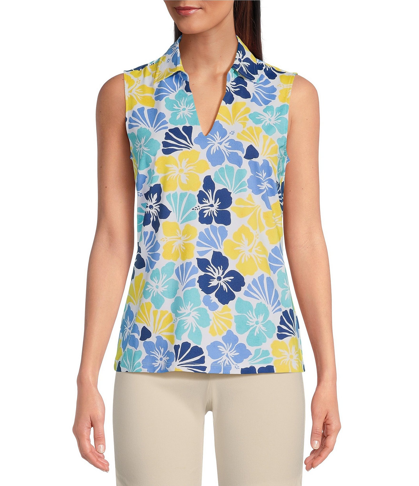 J.McLaughlin Aida Catalina Cloth Knit Blossom Print Collared V-Neck ...