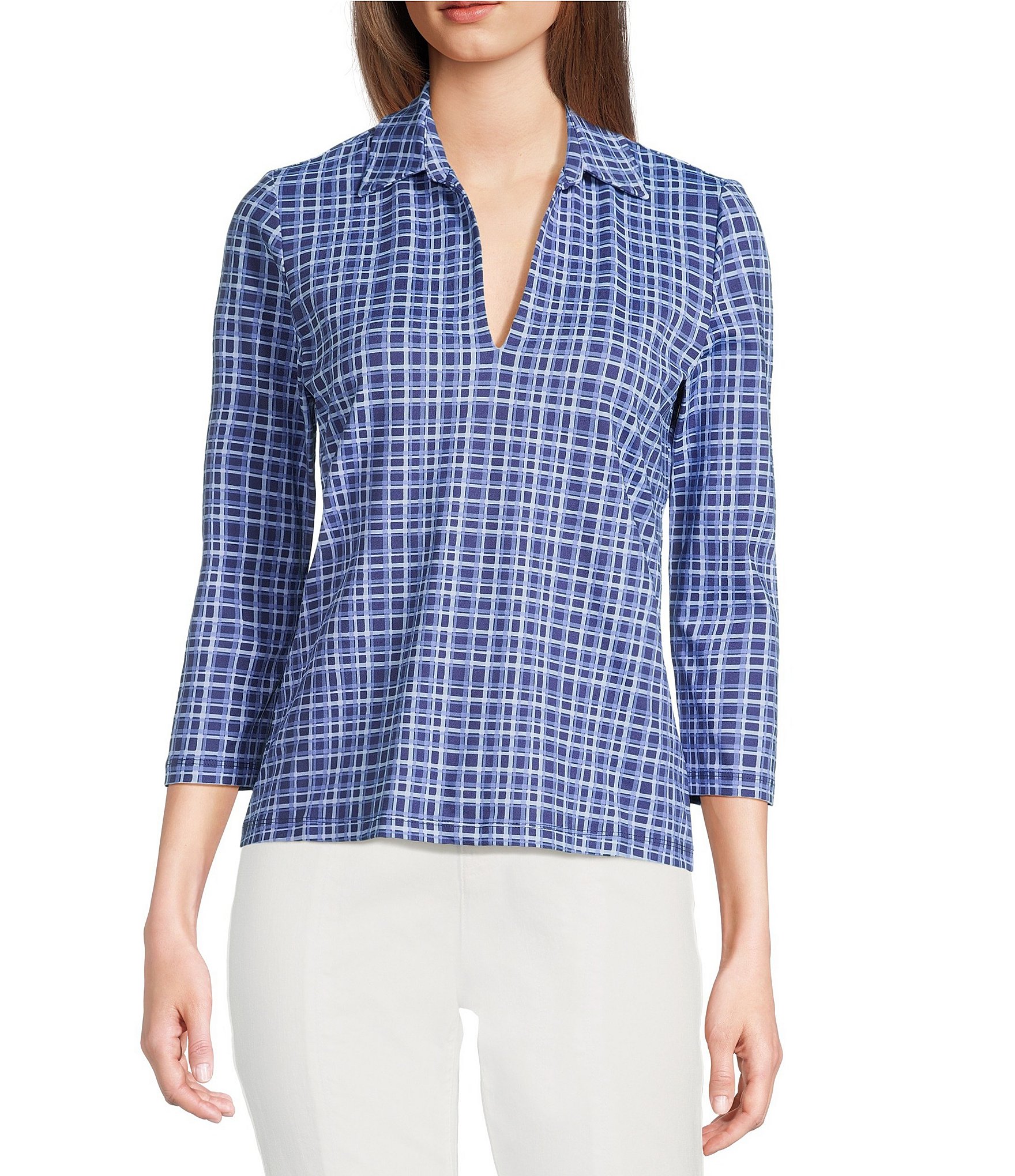 J.McLaughlin Aida Catalina Cloth Knit Point Collar 3/4 Sleeve Top