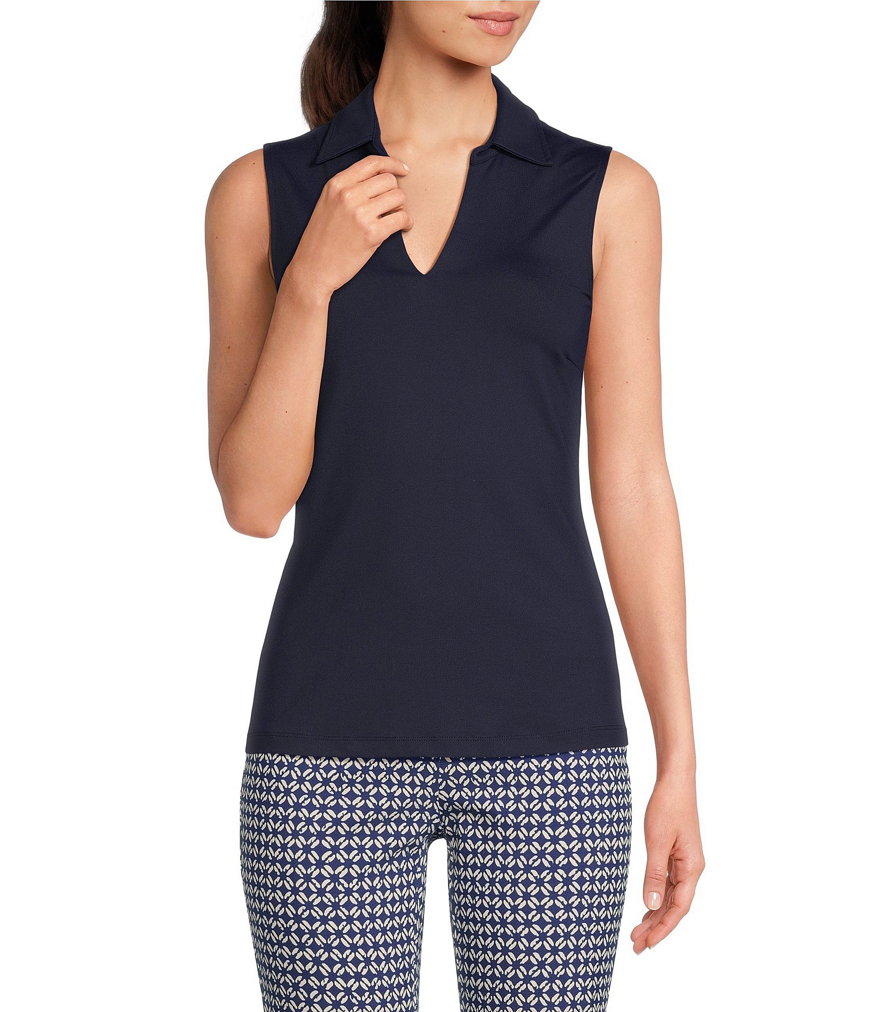 J.McLaughlin Aida Catalina Cloth Knit Point Collar Sleeveless Top
