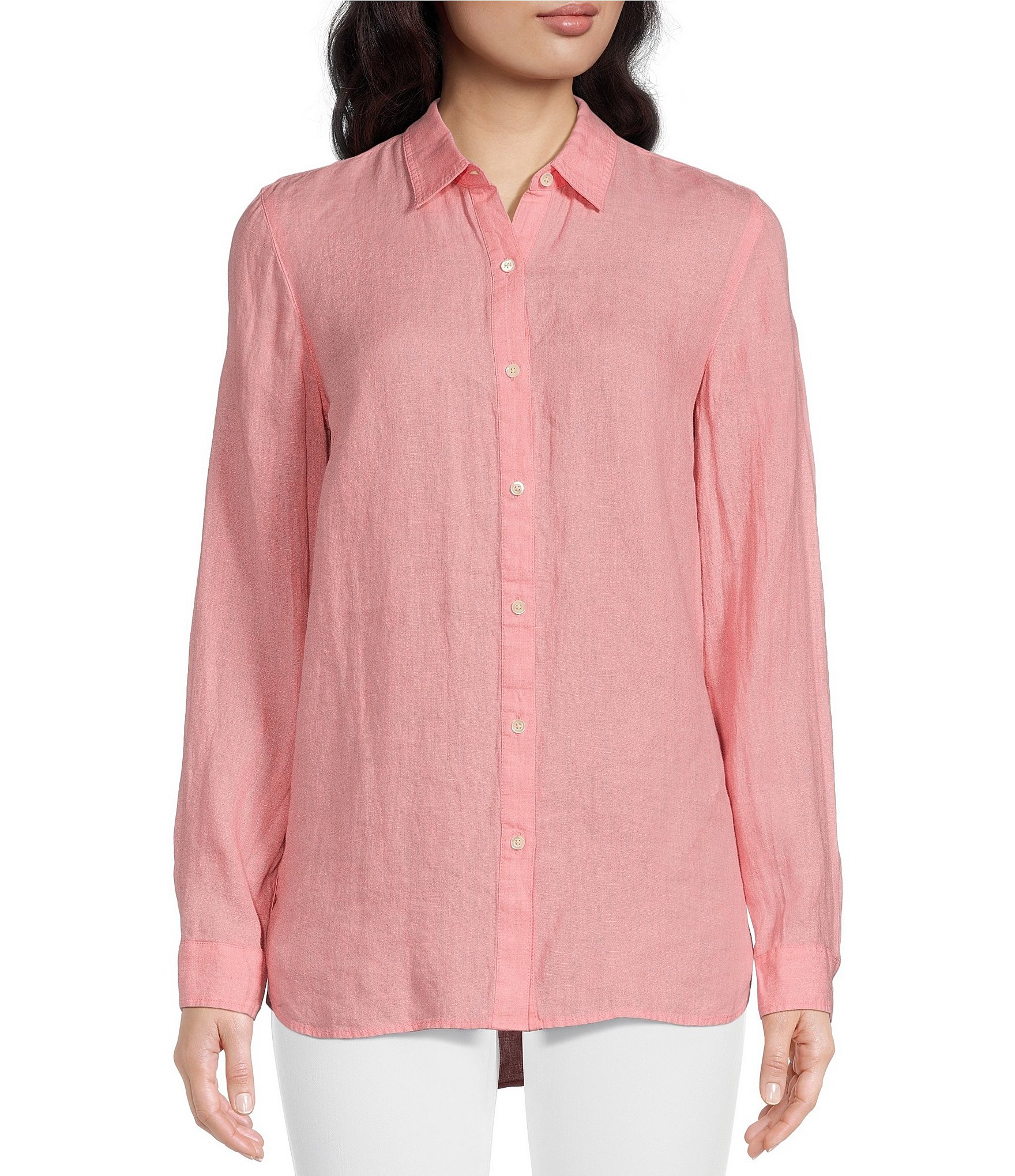 J.McLaughlin Britt Linen Point Collar Long Sleeve Button Front Blouse |  Dillard's