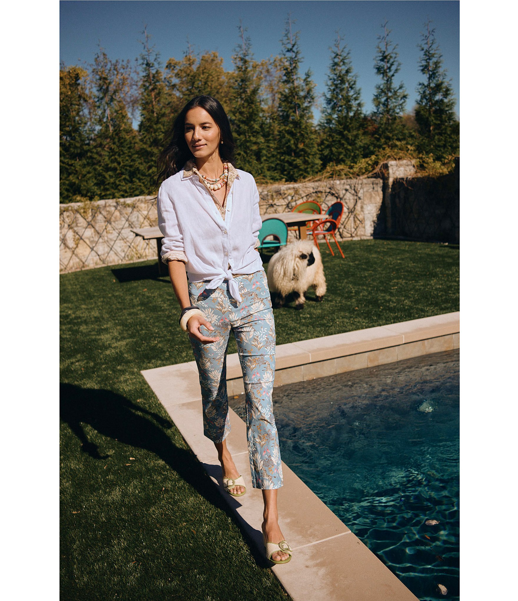 J.McLaughlin Britt Linen Point Collar Long Sleeve Button Front Blouse