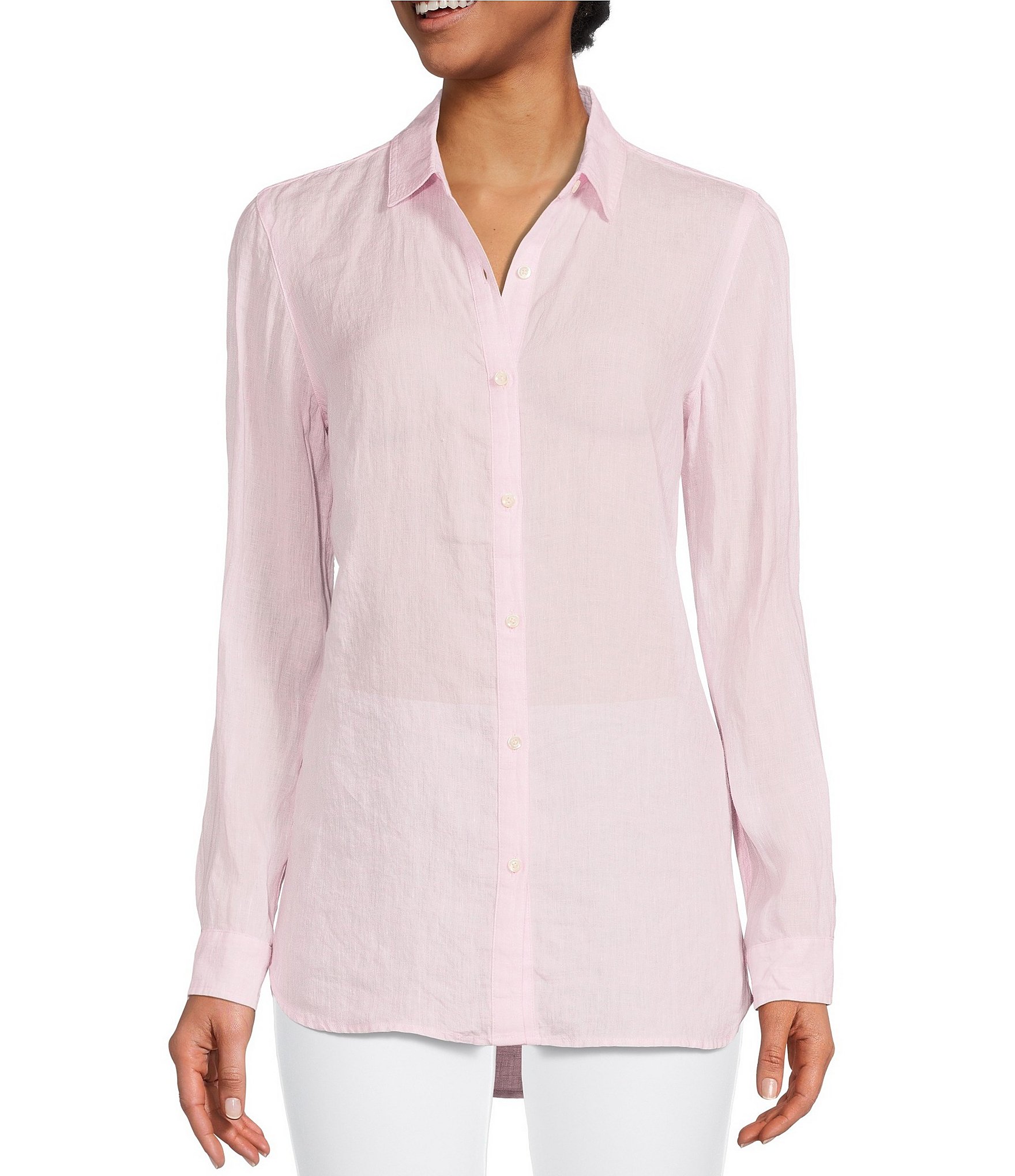 J.McLaughlin Britt Linen Point Collar Long Sleeve Button Front Blouse