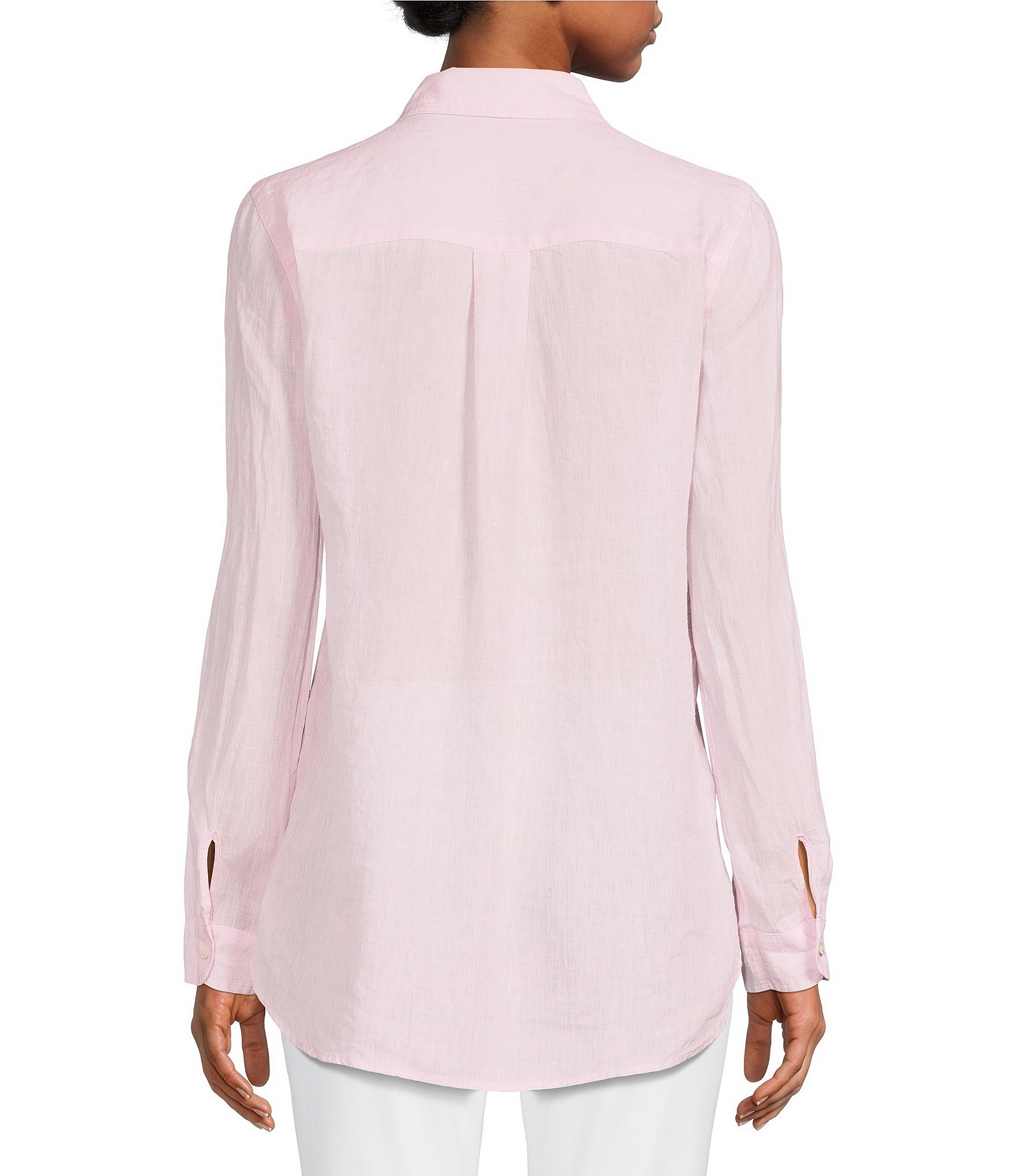 J.McLaughlin Britt Linen Point Collar Long Sleeve Button Front Blouse