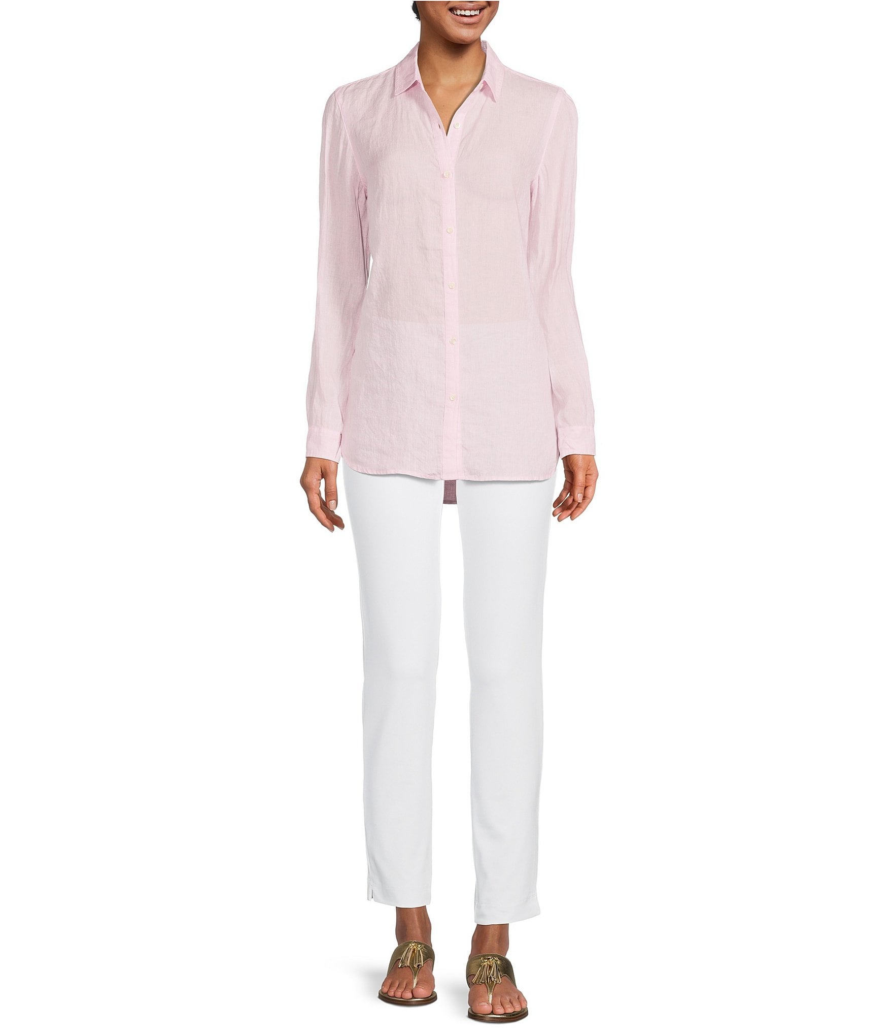 J.McLaughlin Britt Linen Point Collar Long Sleeve Button Front Blouse