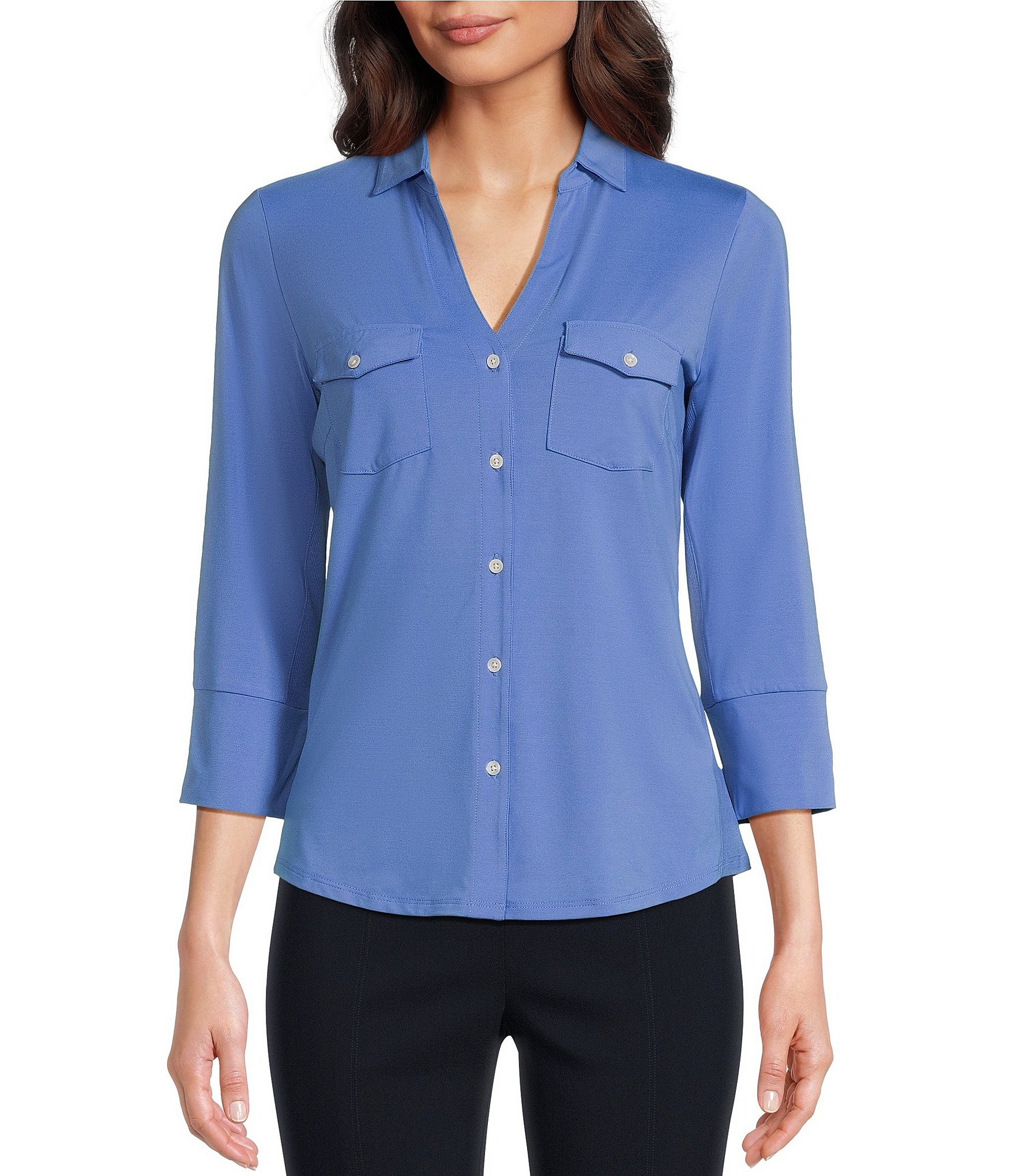 J.McLaughlin Brynn 3/4 Sleeve Point Collar Shirt | Dillard's