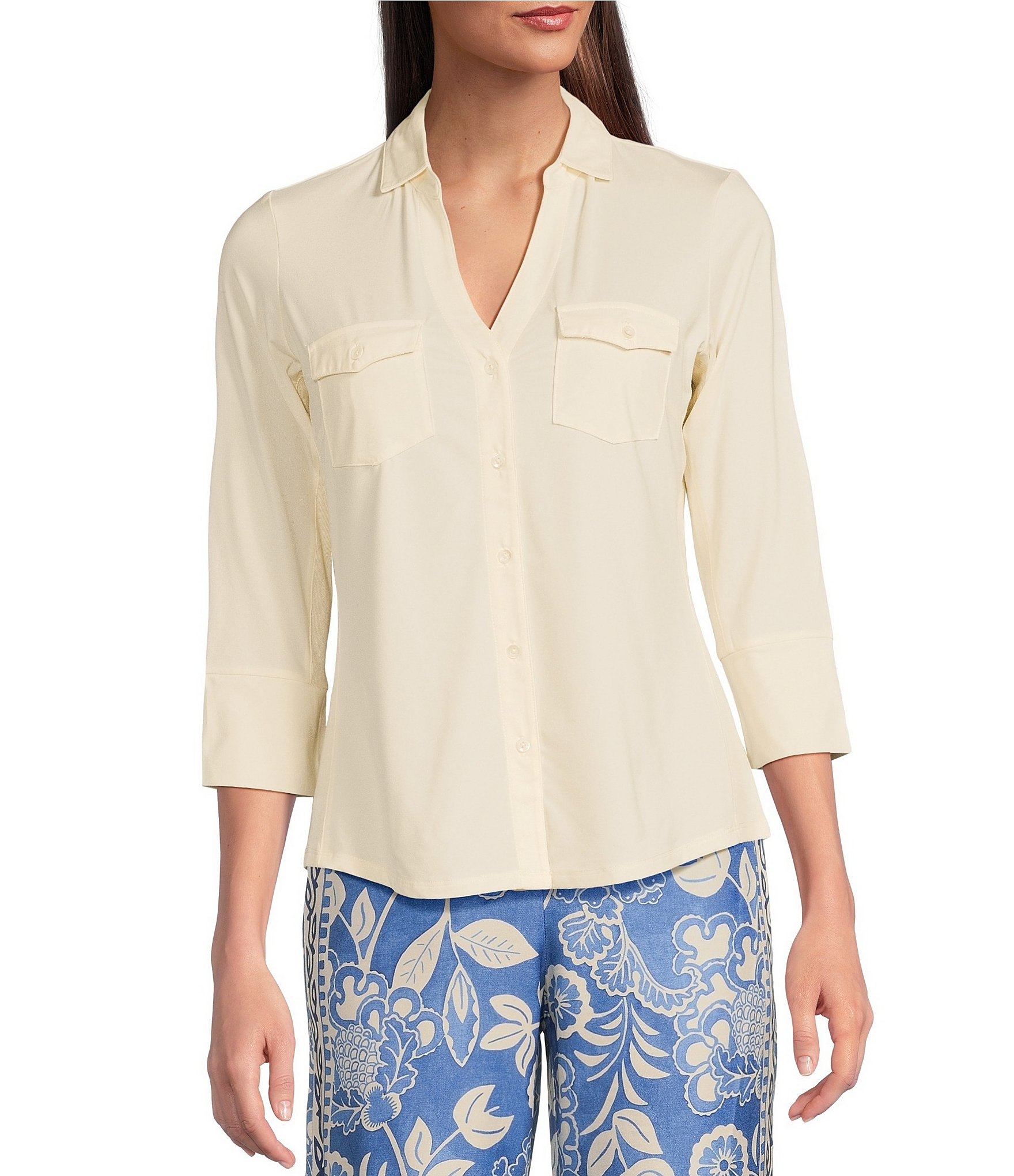 J.McLaughlin Brynn 3/4 Sleeve Point Collar Shirt