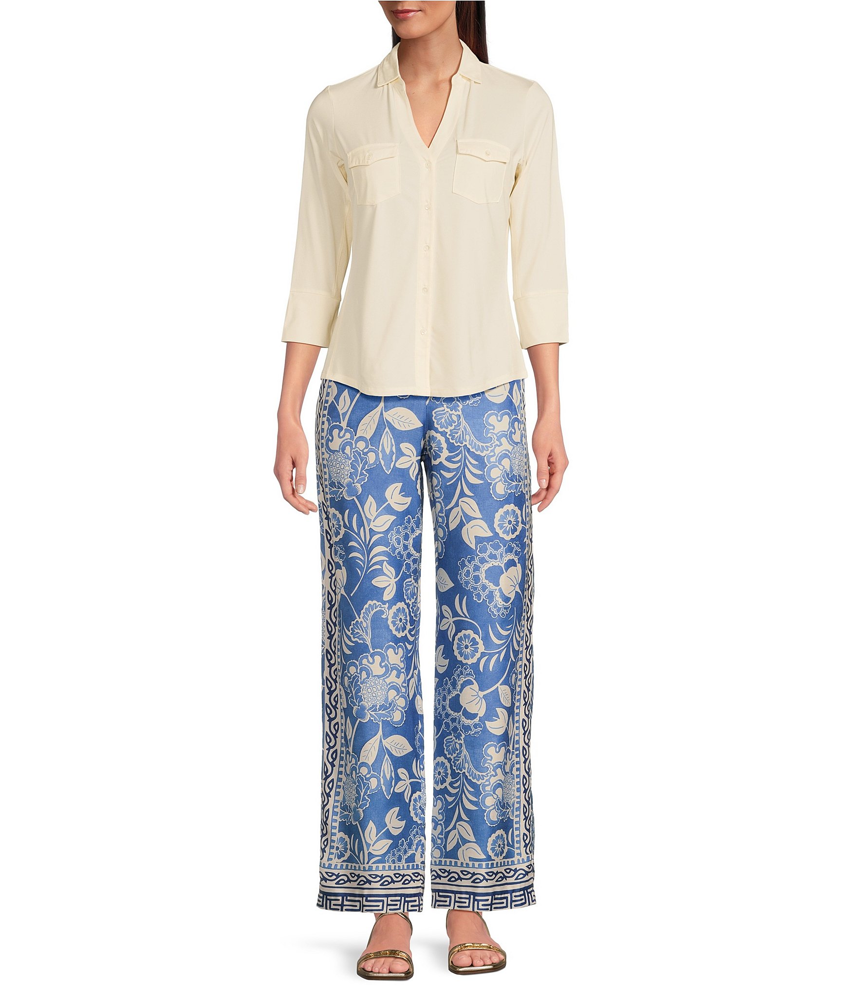 J.McLaughlin Brynn 3/4 Sleeve Point Collar Shirt