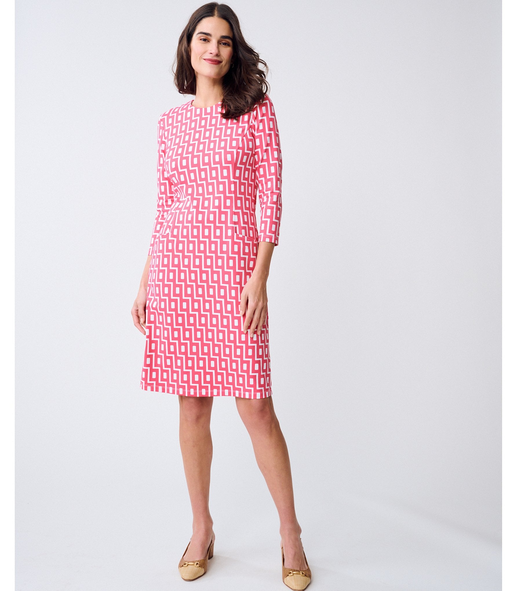 J.McLaughlin Catalyst Catalina Cloth Printed Round Neck 3/4 Sleeve Sheath Dress