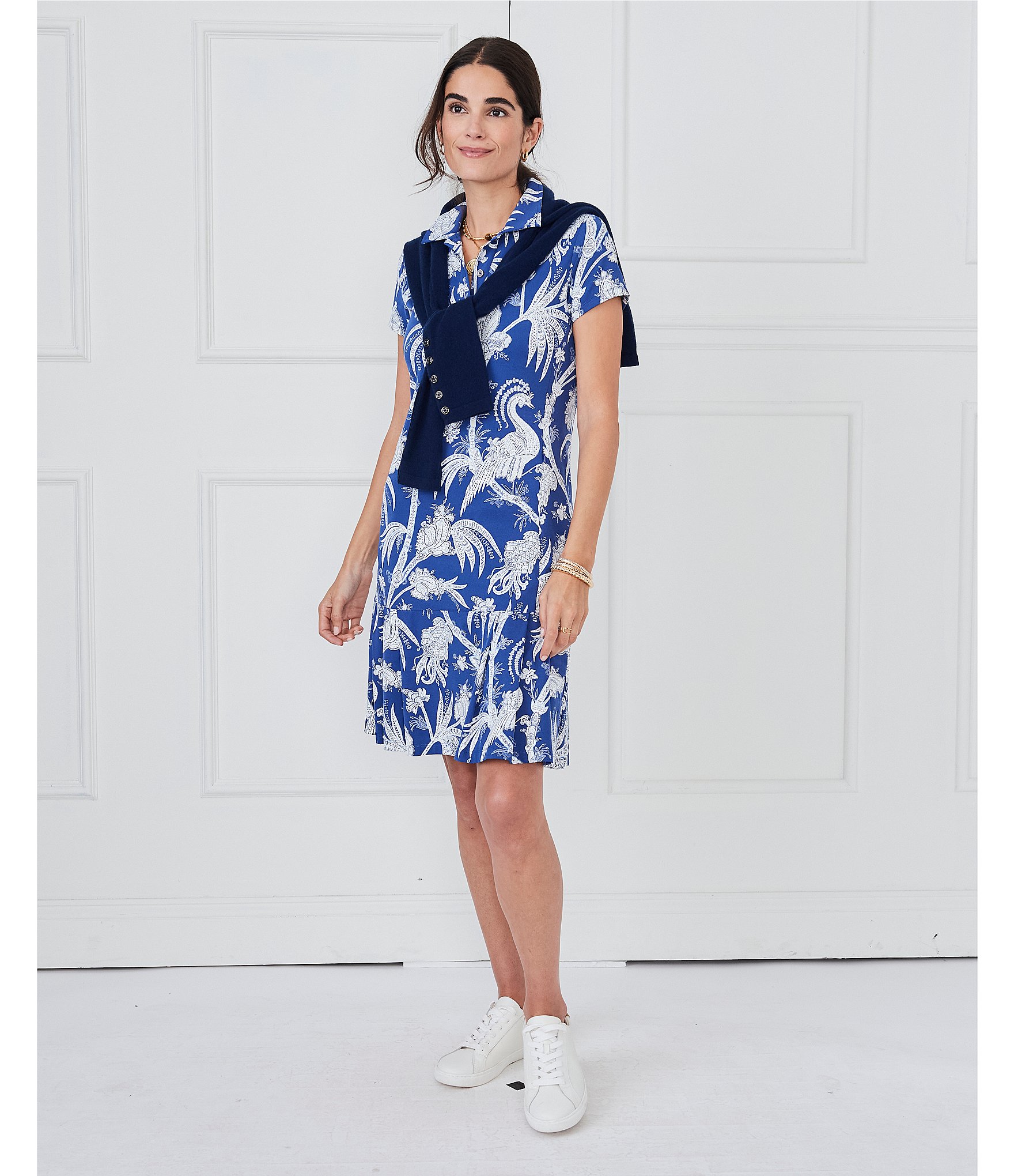 J.McLaughlin Dorte Printed Catalina Cloth Point Collar Cap Sleeve Dress