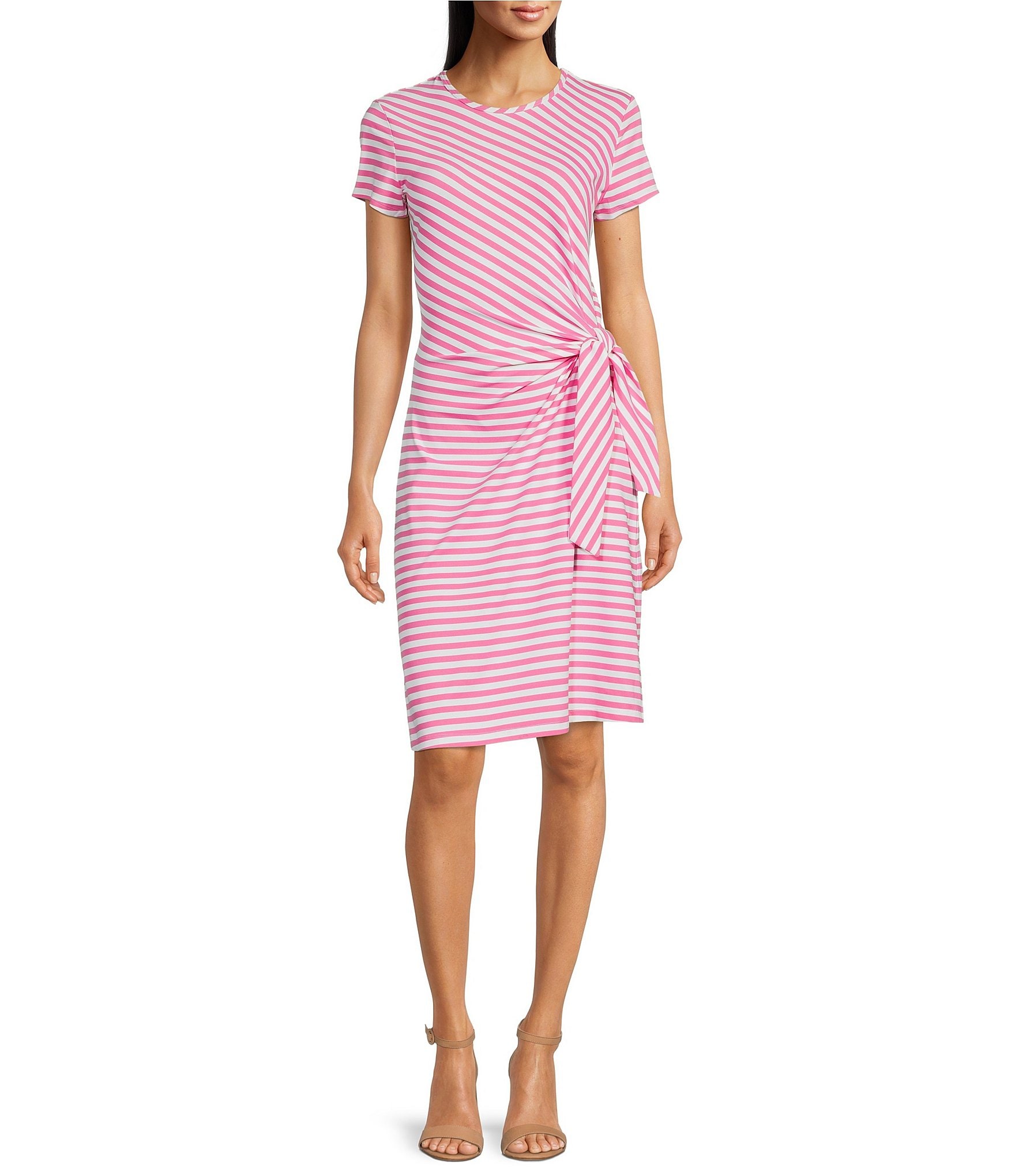 J.McLaughlin Elora Bangle Stripe Print Side Tie Short Sleeve Sheath