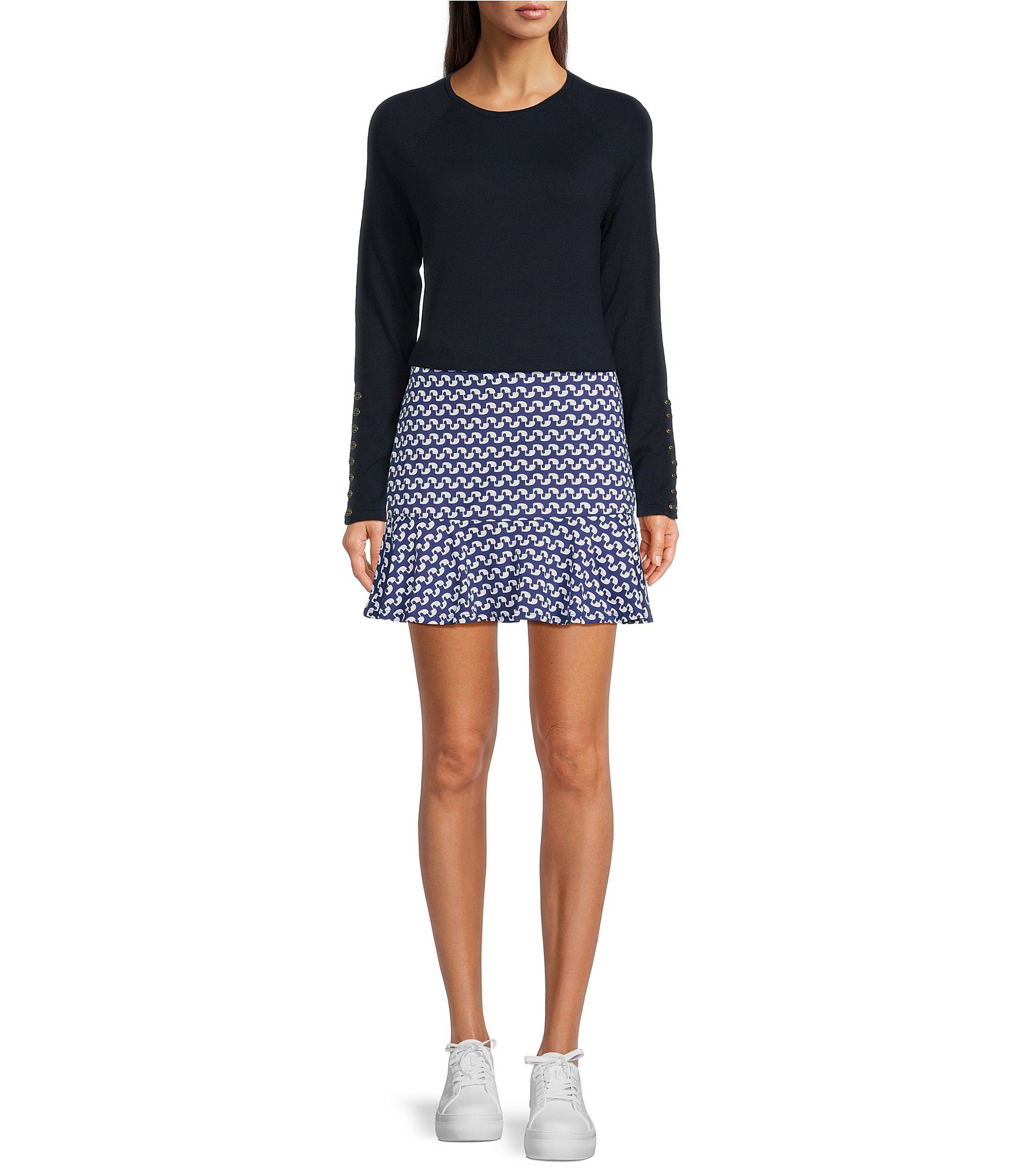 J.McLaughlin Jamey Crew Neck Button Trim Raglan Long Sleeve Sweater