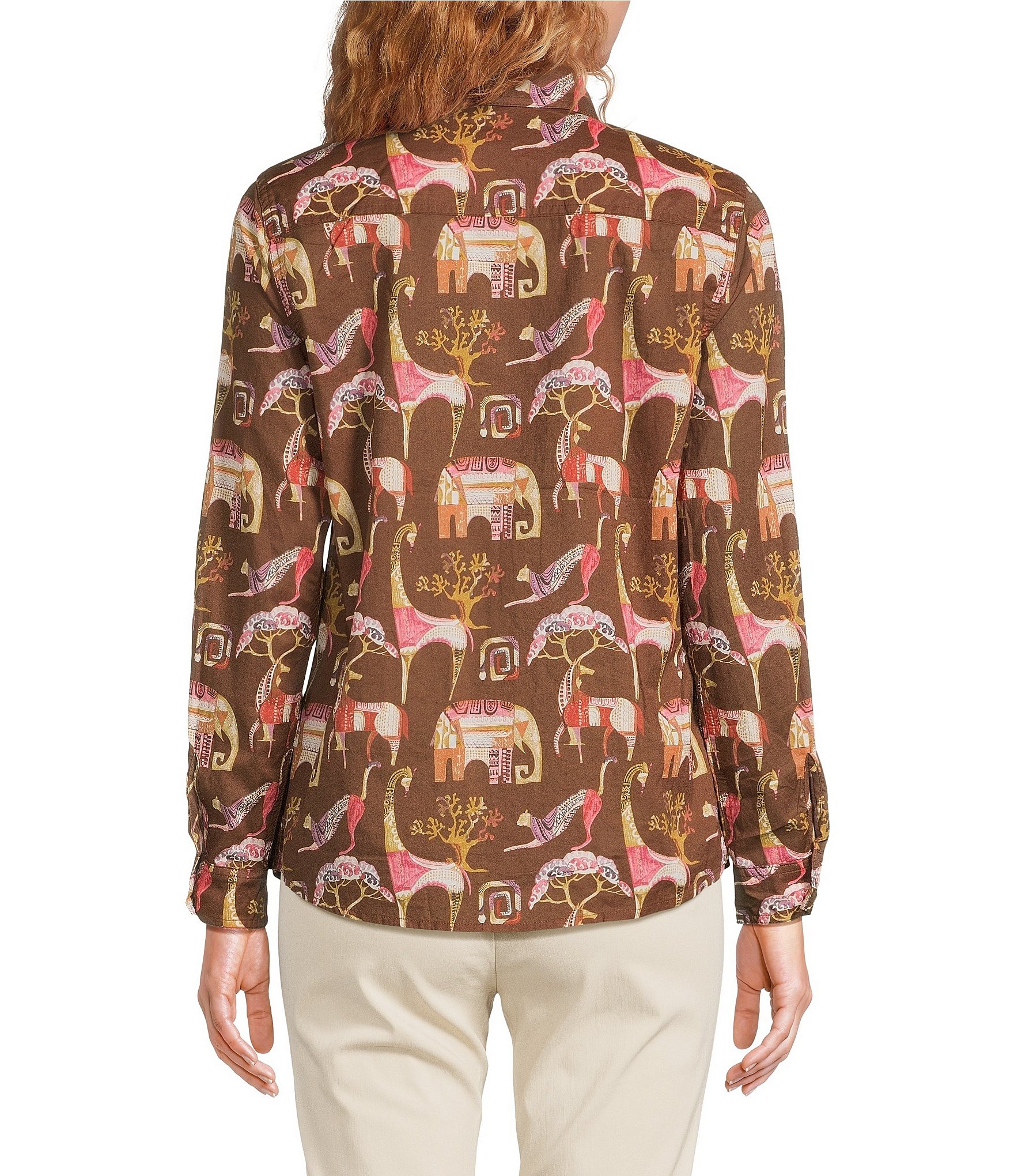 J.McLaughlin Lois Animal Printed Point Collar Long Sleeve Button Front Blouse