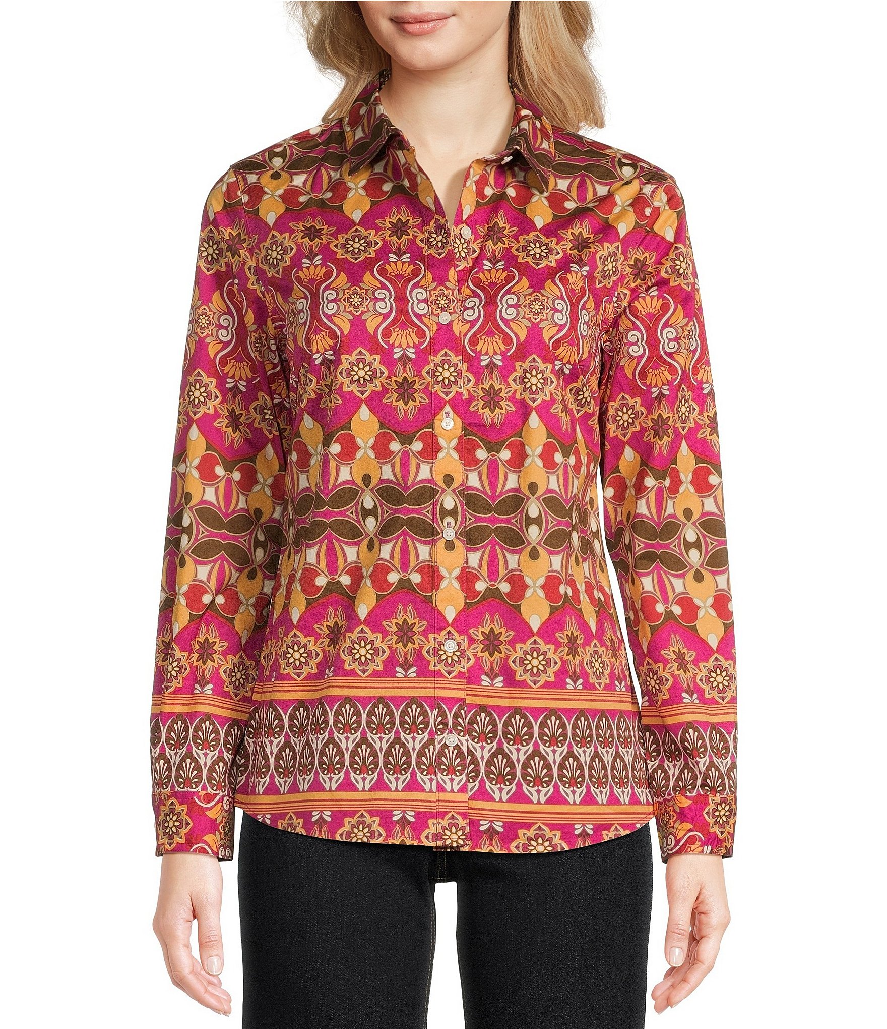 J. cheapest McLaughlin silk pleated front embroidered blouse