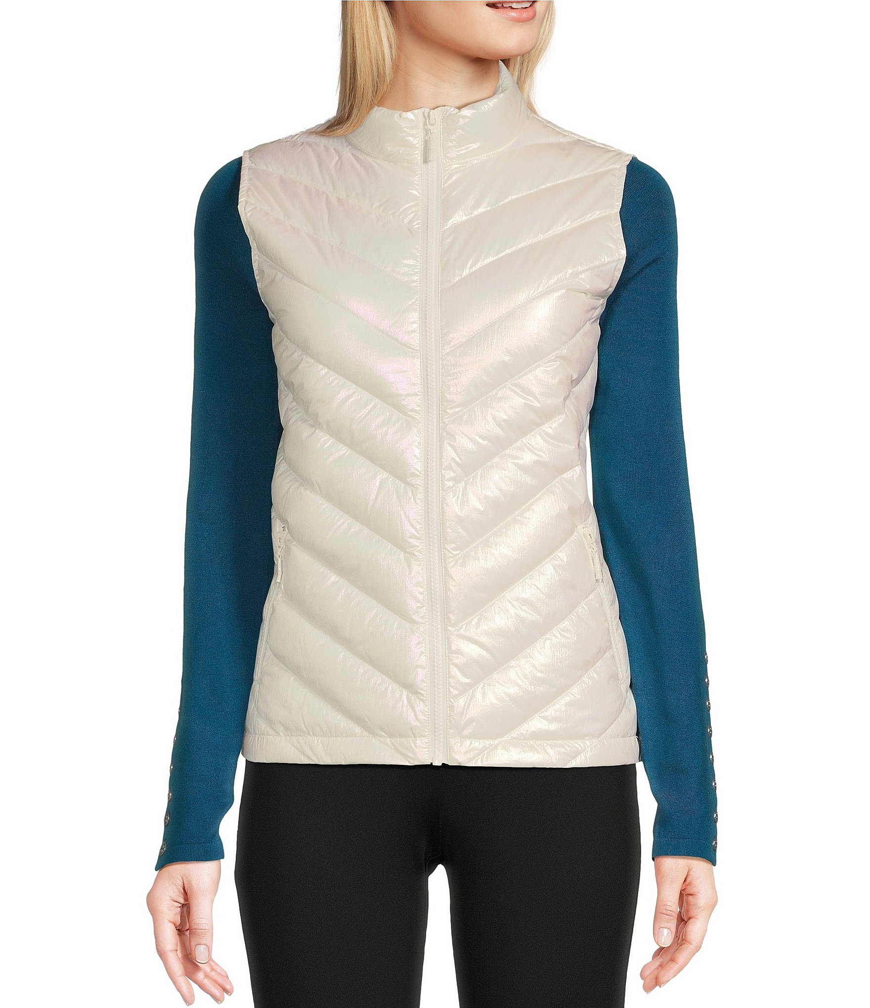 J.McLaughlin Lumi Quilted Mock Neck Sleeveless Pocketed Vest