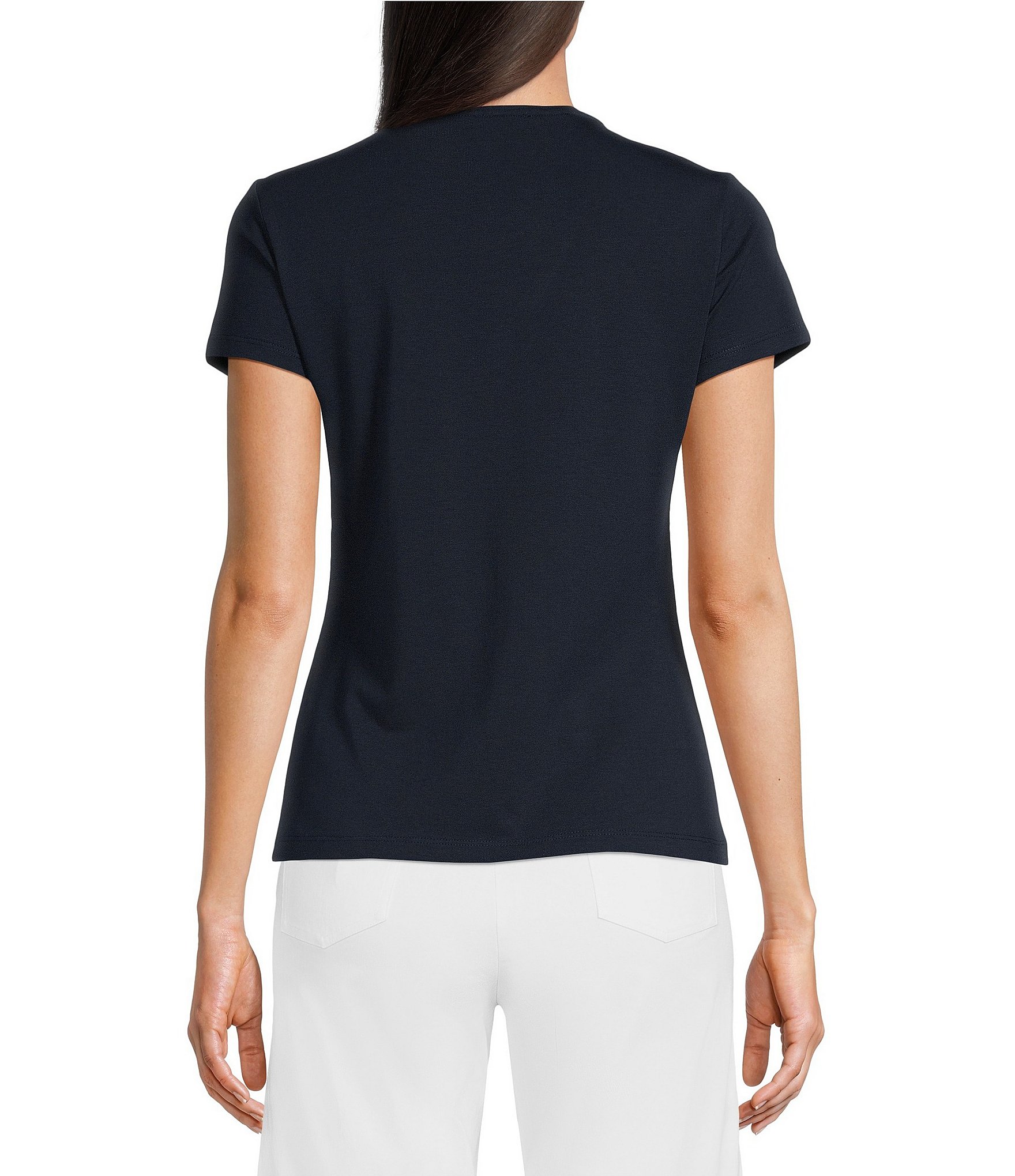 J.McLaughlin Terrine Cotton Blend Stretch V-Neck Short Sleeve Tee Shirt