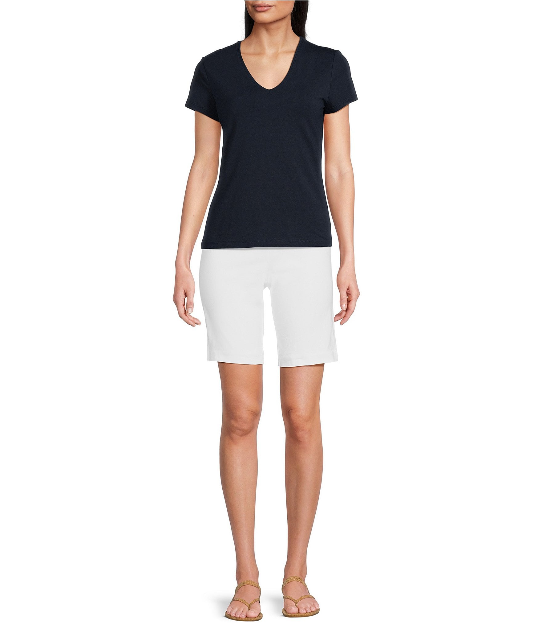 J.McLaughlin Terrine Cotton Blend Stretch V-Neck Short Sleeve Tee Shirt