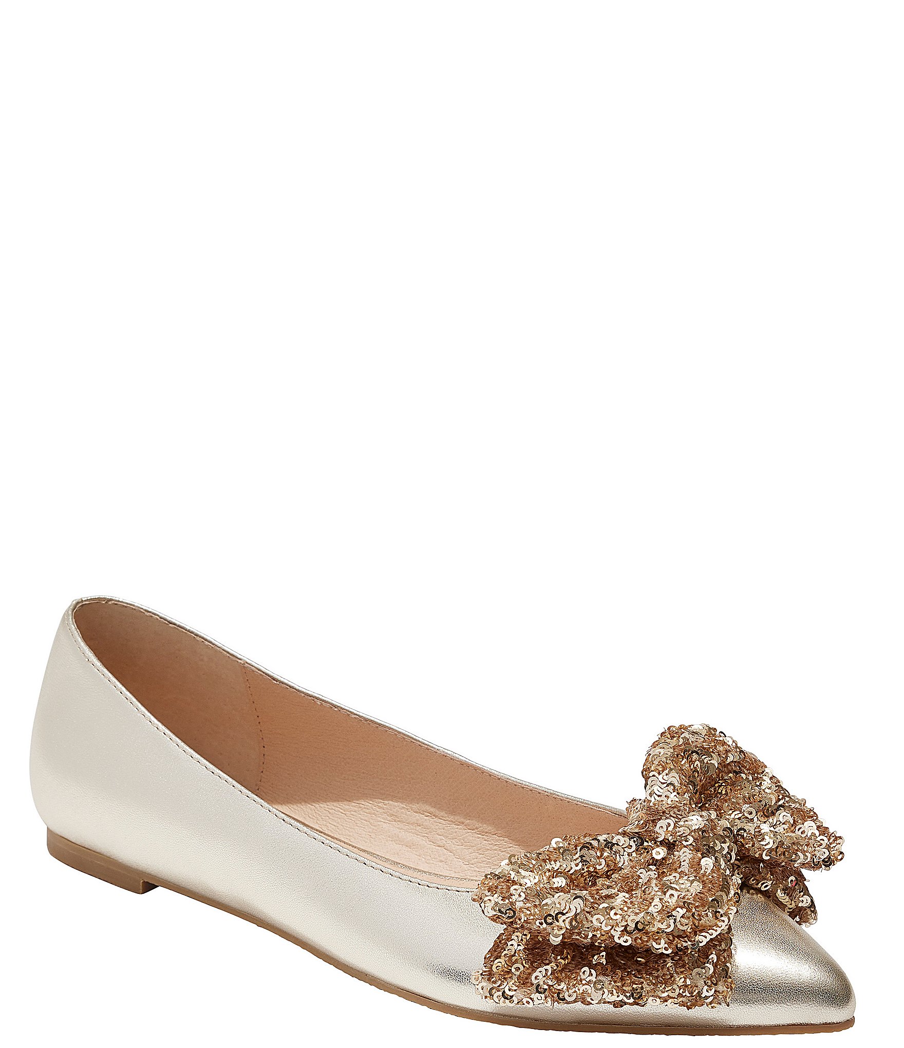 Jack Rogers Debra Metallic Leather Sequin Bow Pointed Toe Ballet Flats |  Dillard's