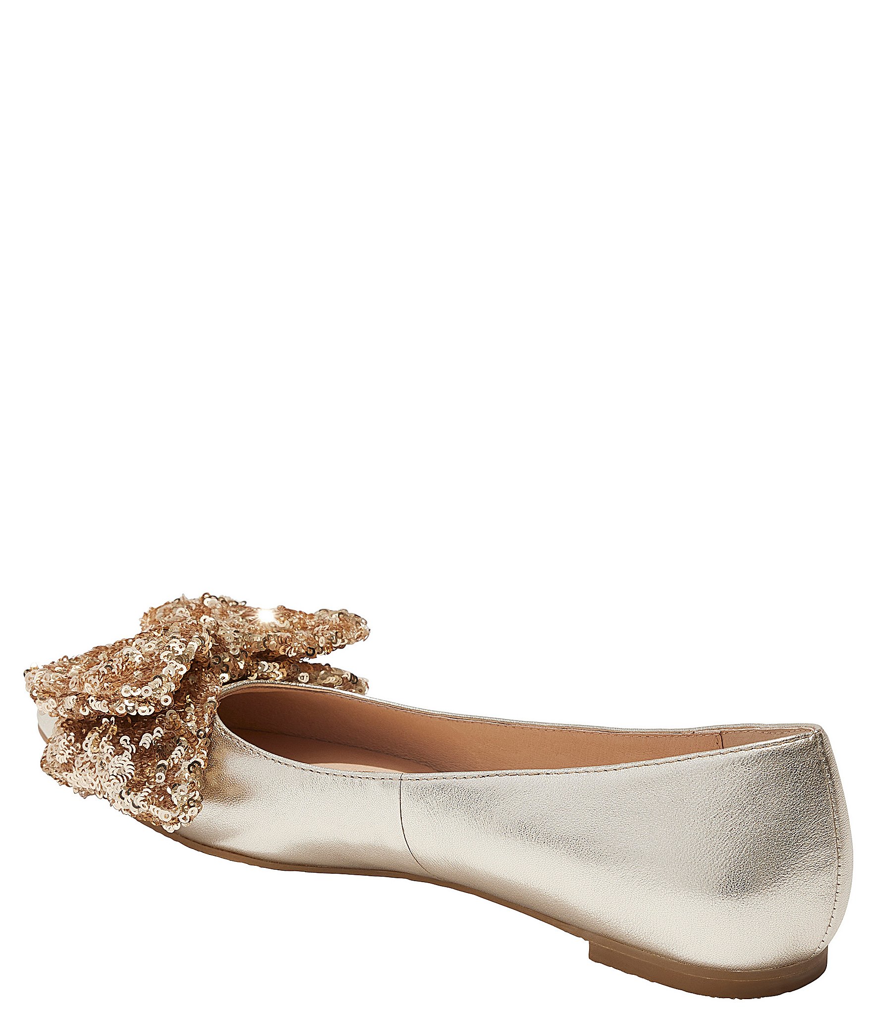 Jack Rogers Debra Metallic Leather Sequin Bow Pointed Toe Ballet Flats