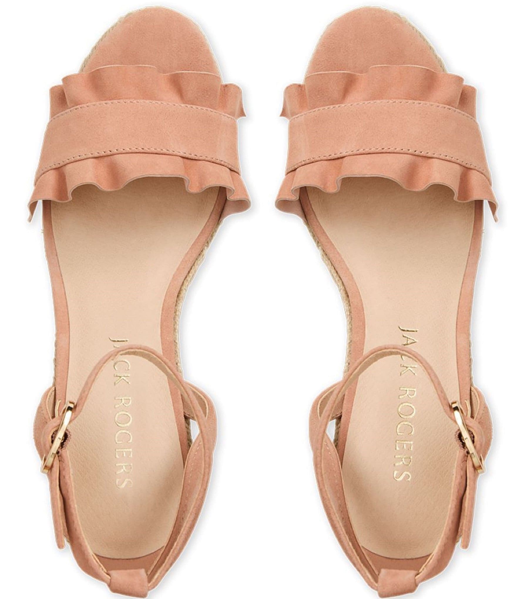 Jack Rogers Rozette Suede Ruffle Platform Wedge Espadrille Sandals