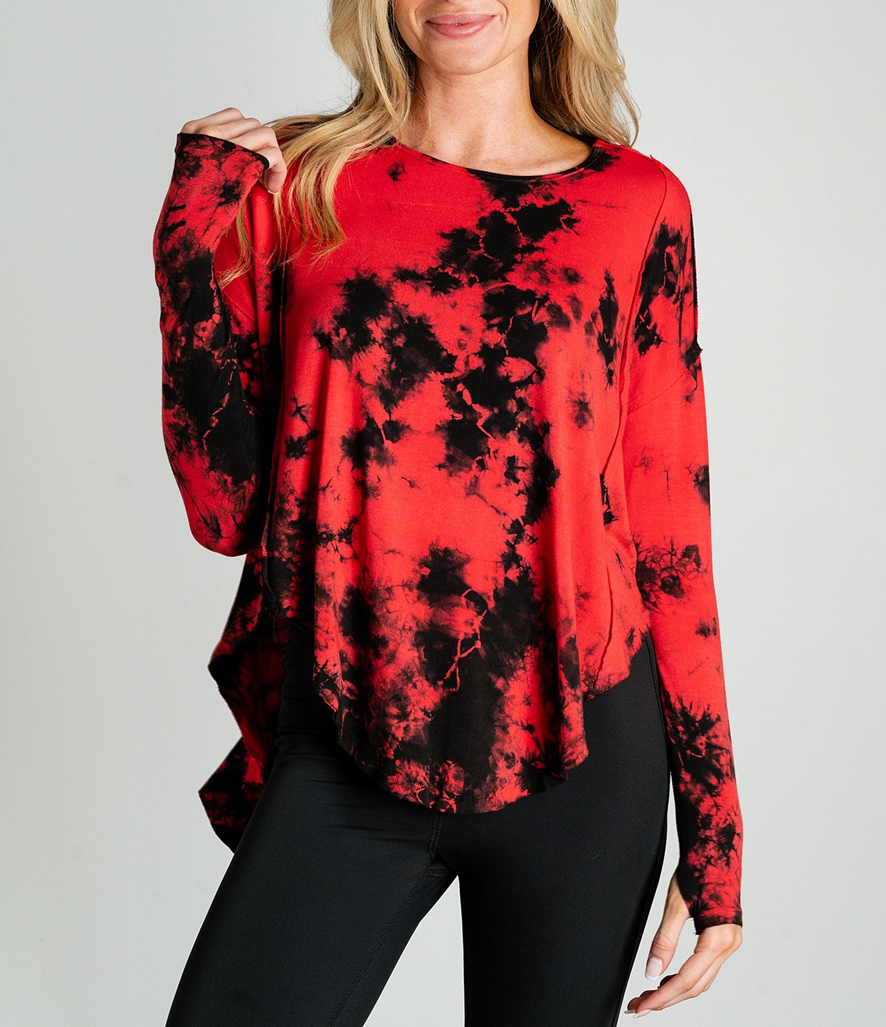 JALA Flow Tie Dye Print Long Sleeve Round Neck Coordinating Oversized Top |  Dillard's