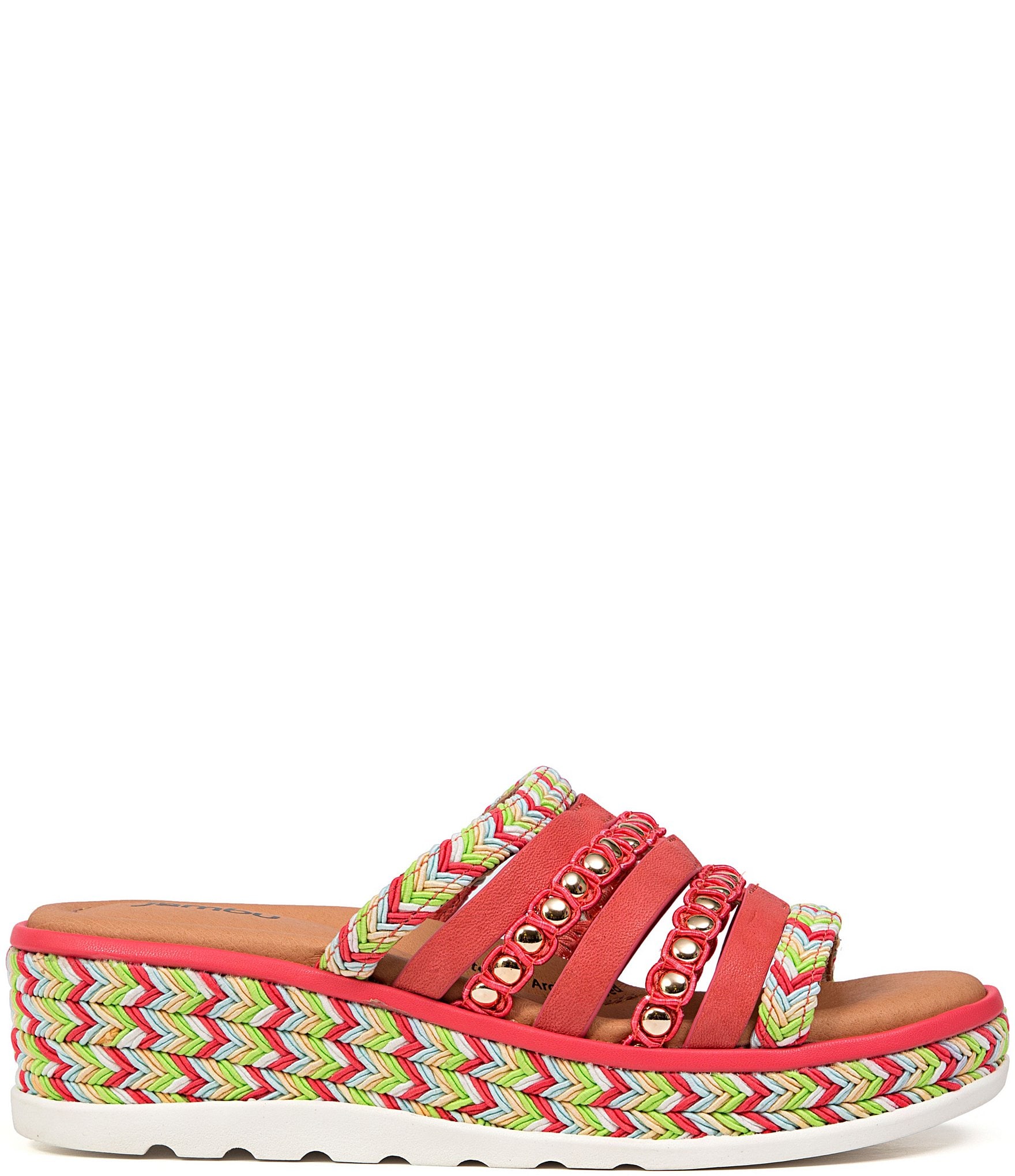 Jambu Dahlia Leather Woven Stud Detail Platform Wedge Sandals