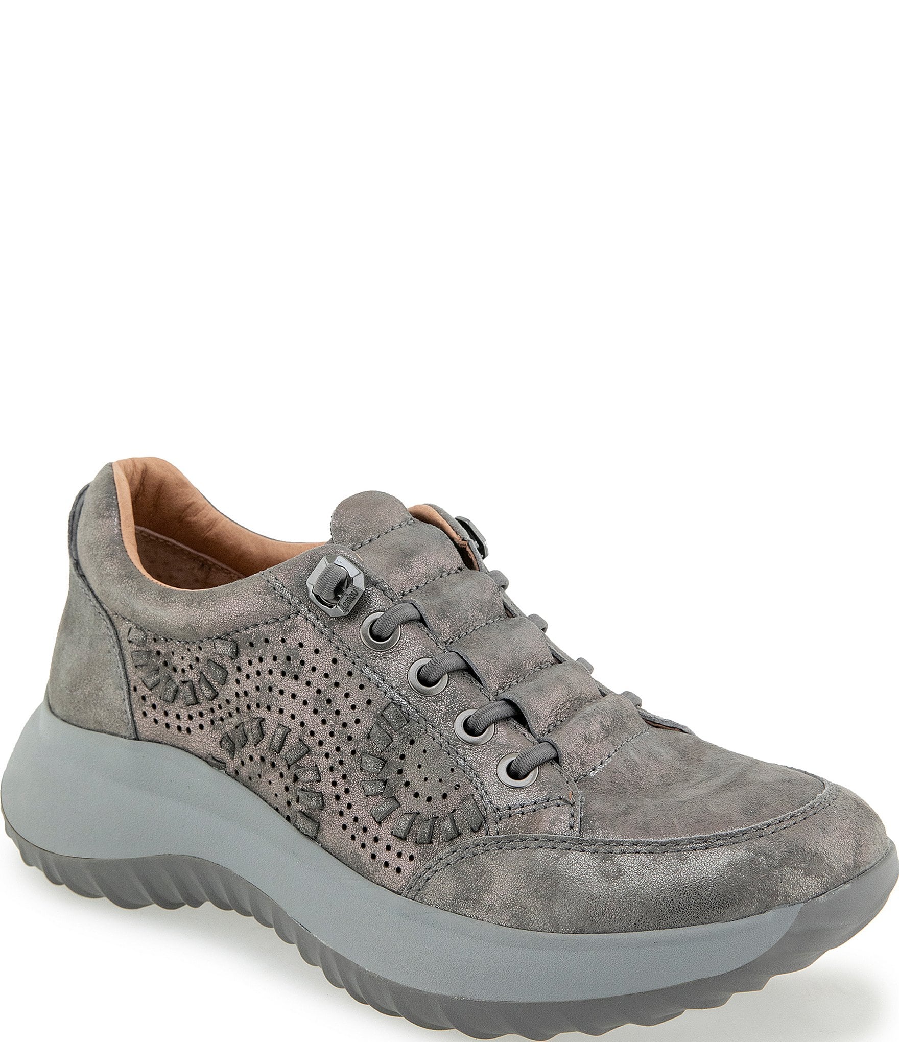 Jambu Women's Ginny Shimmer Leather Bungee Lace Slip On Sneakers